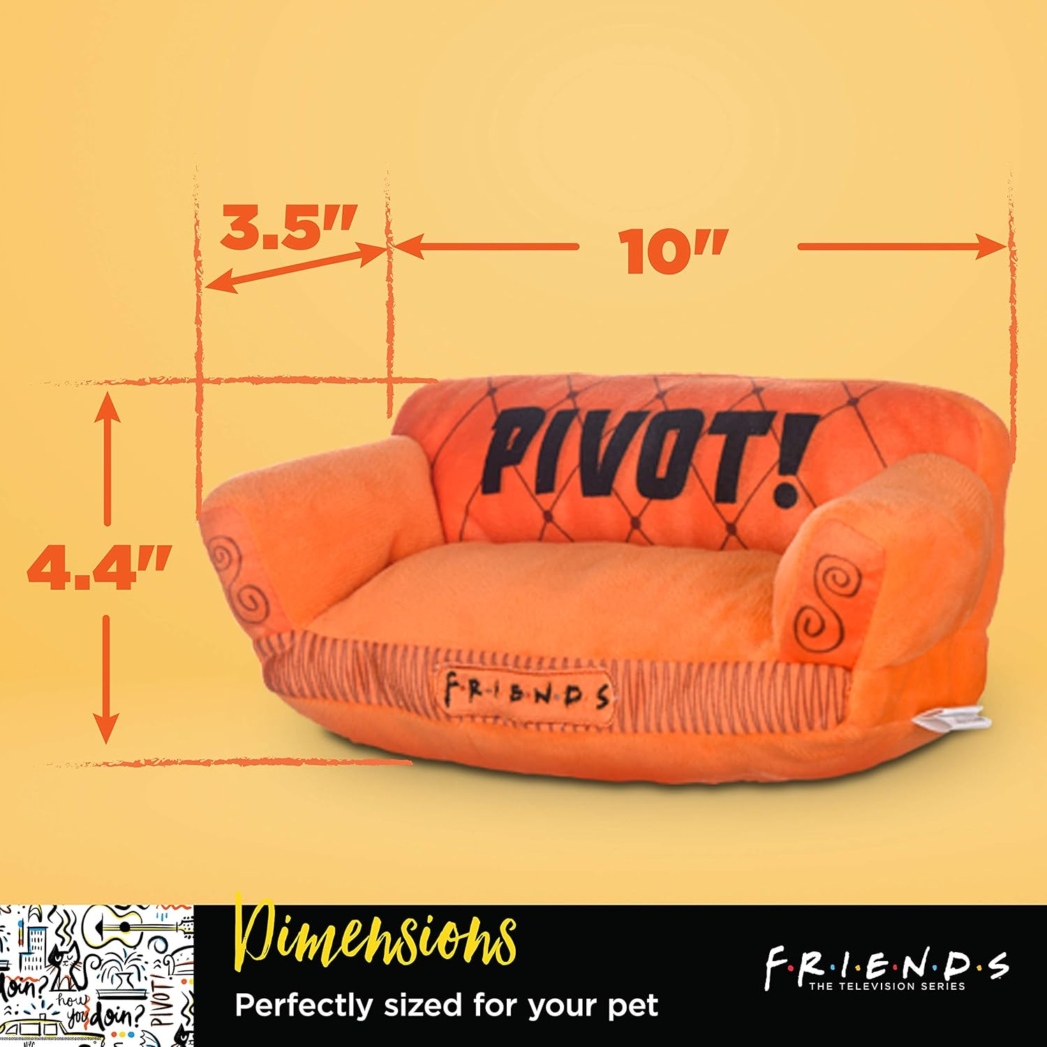 Friends the TV Show Friends Dog Toy, Orange Sofa Pivot Couch from Friends TV Show Stuffed Animal Dog Toy, Friends TV Show Merchandise Plush Dog Toy, 10" (FF13115) image number 1