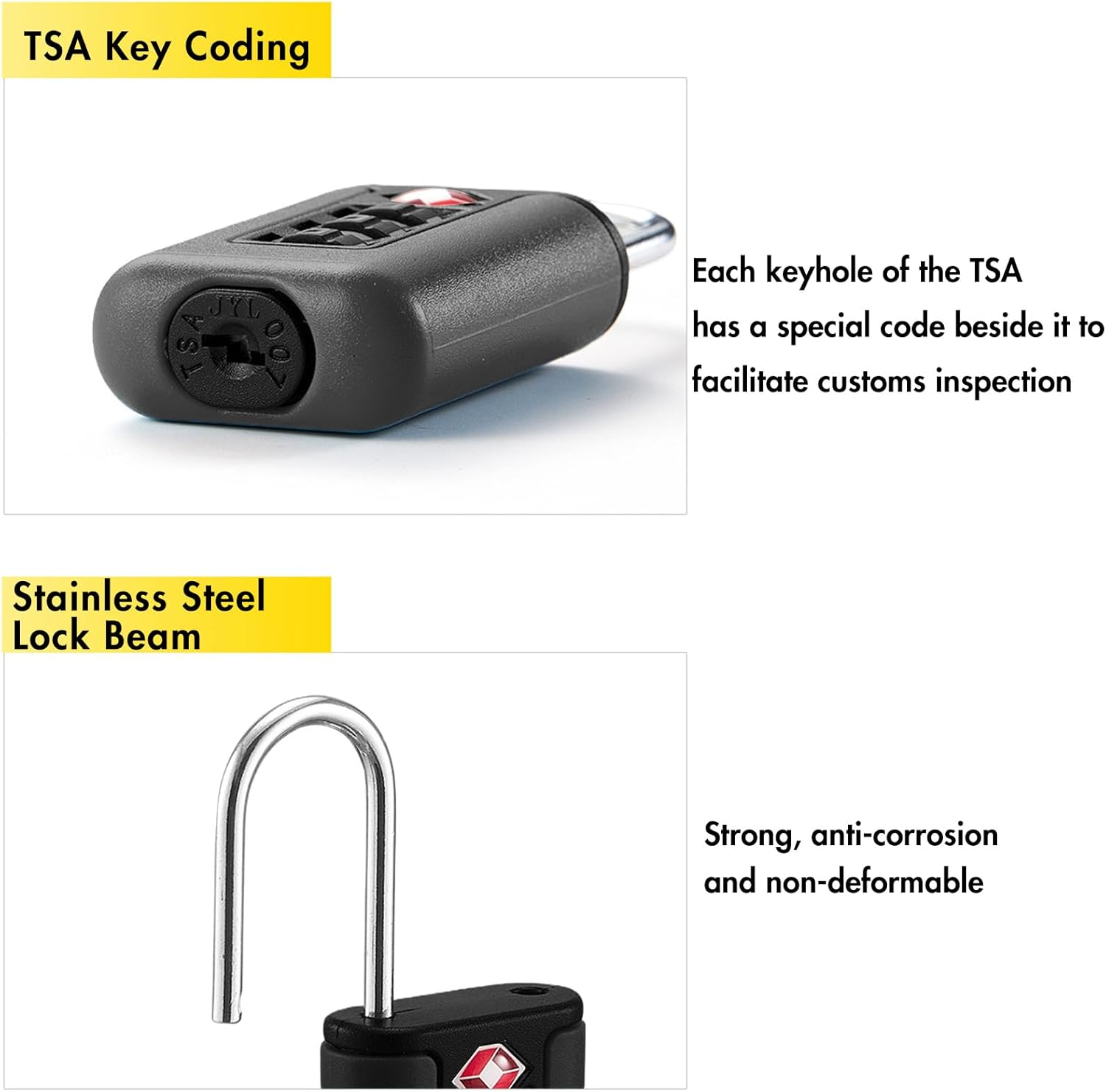 TSA Approved Luggage Locks, 4 Pack 3-Digit Suitcase Lock T Tersely with Alloy Body Lock for Travel Bag, Travel Combination Lock for Luggage,Bag,Case,Backpack,Gym Lockers(Black) image number 1