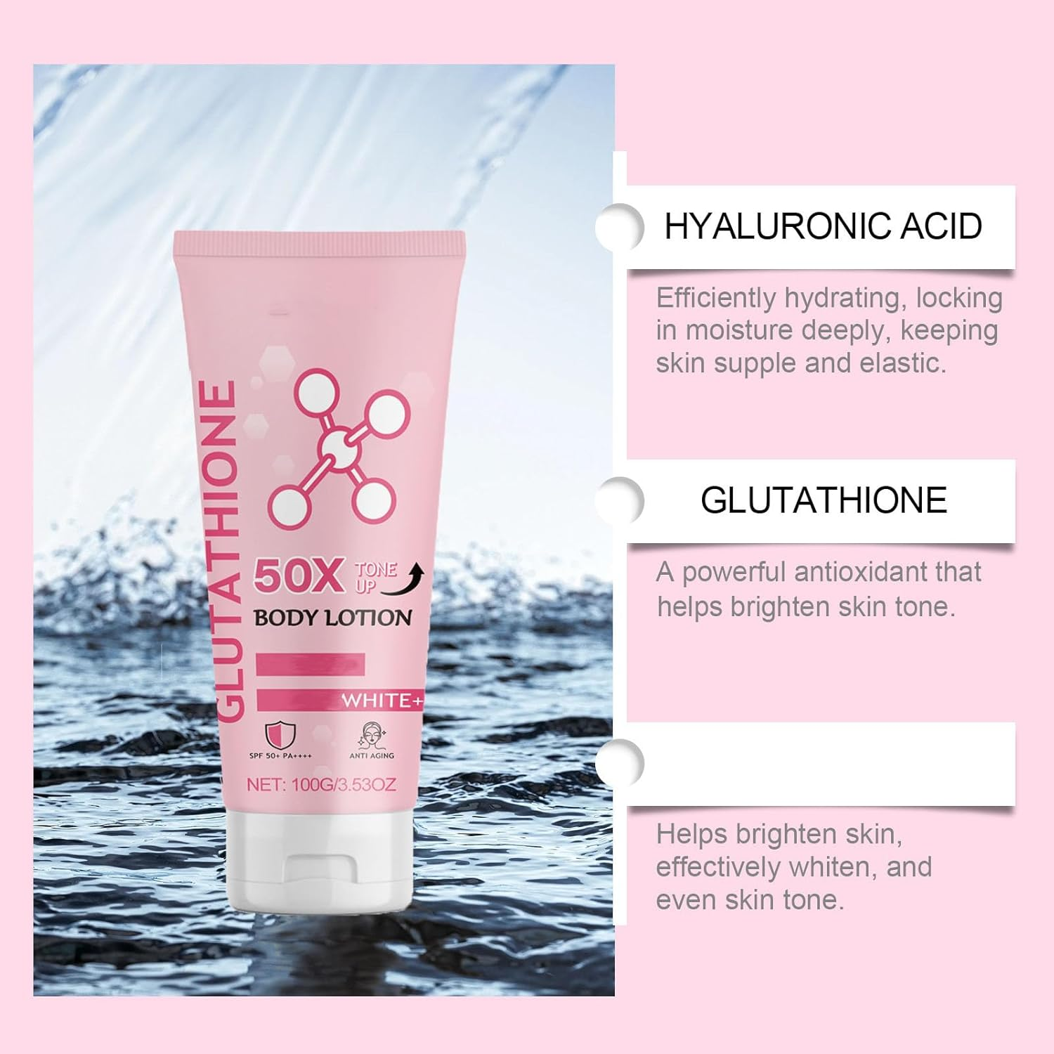Glutathione 50X Tone up Body Lotion, Glutathione Body Lotion, Moisturizing and Soft Skin,Fair and White Body Lotion for Dry Skin, Firming & Revitalizing for All Skin Types, All over Body Lotion (3Pcs) image number 4