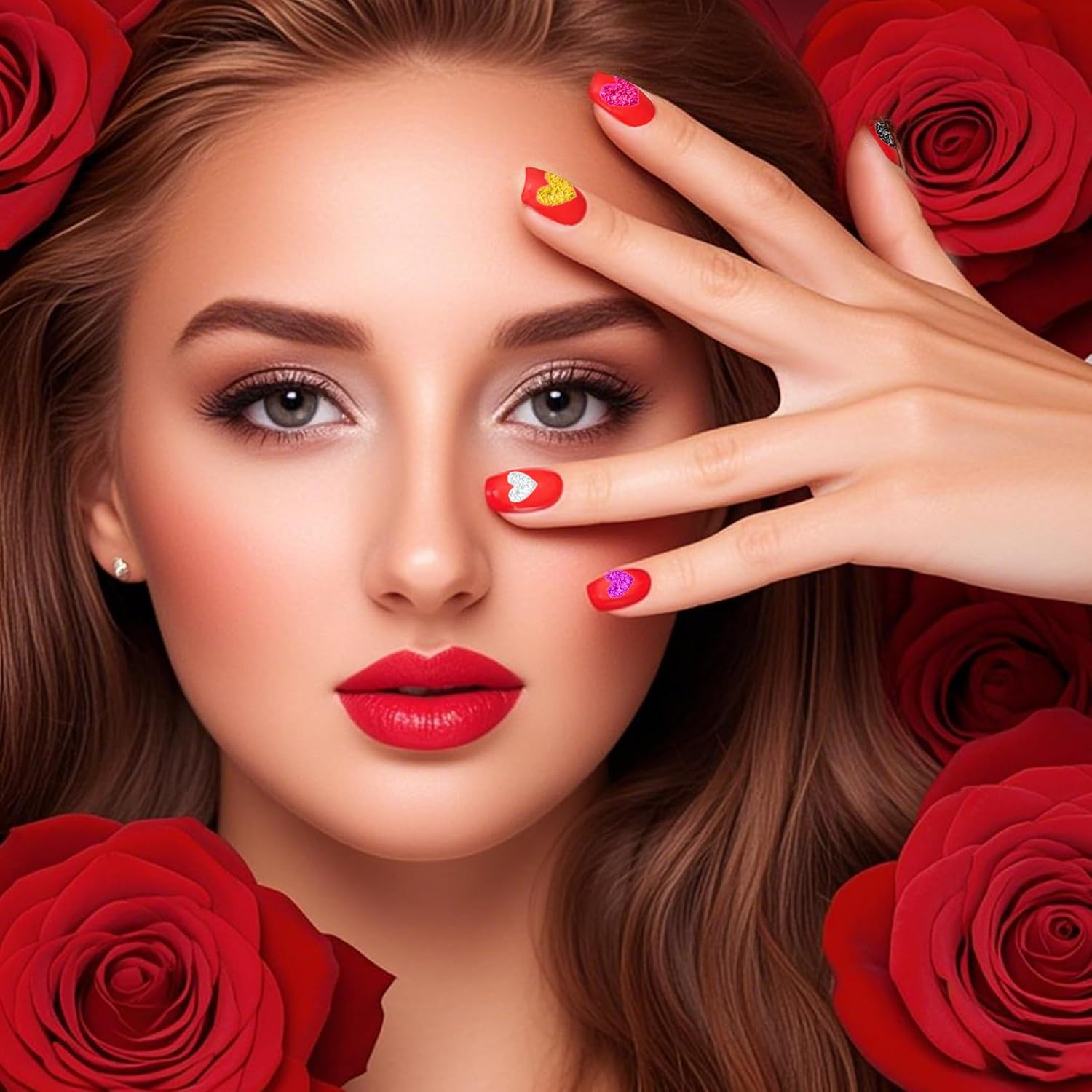 10 Pack Heart Stickers Set Glitter Heart Stickers for Women Girls Kids for Nail Art, Scrapbooking Crafts, 7Colors image number 1