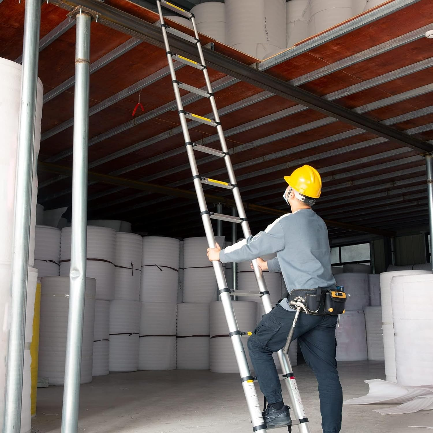 3.8M/12.5FT Telescoping Ladder- Multi-Purpose Aluminum Extension Ladder Adjustable Compact Ladder for Household, RV, Outdoor, 150Kg Max Capacity image number 4