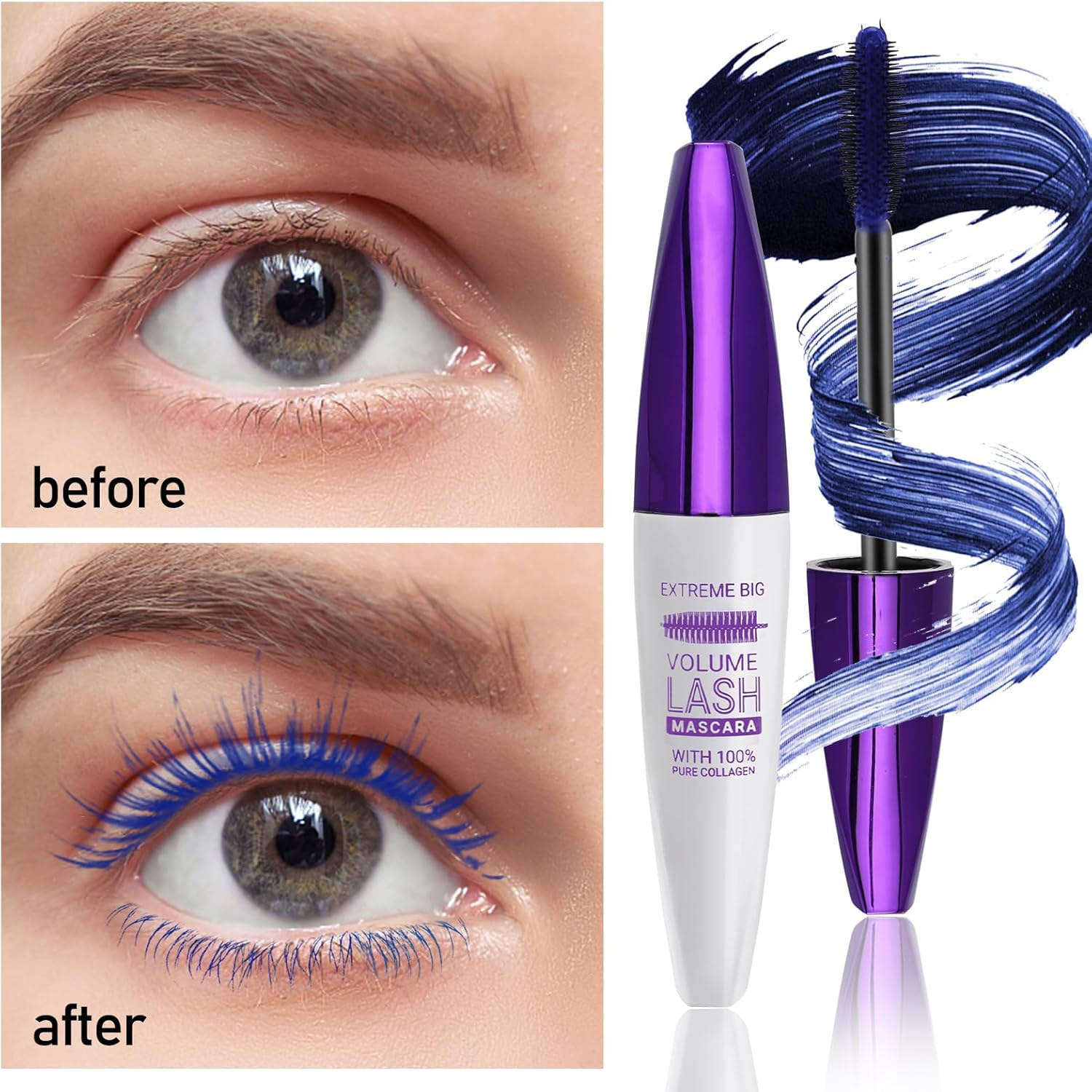 Boobeen Colorful Lash Mascara Waterproof, Voluminous and Lengthening Mascara, Curling Eyelashes Makeup, Long Lasting, No Smudging - Black image number 5