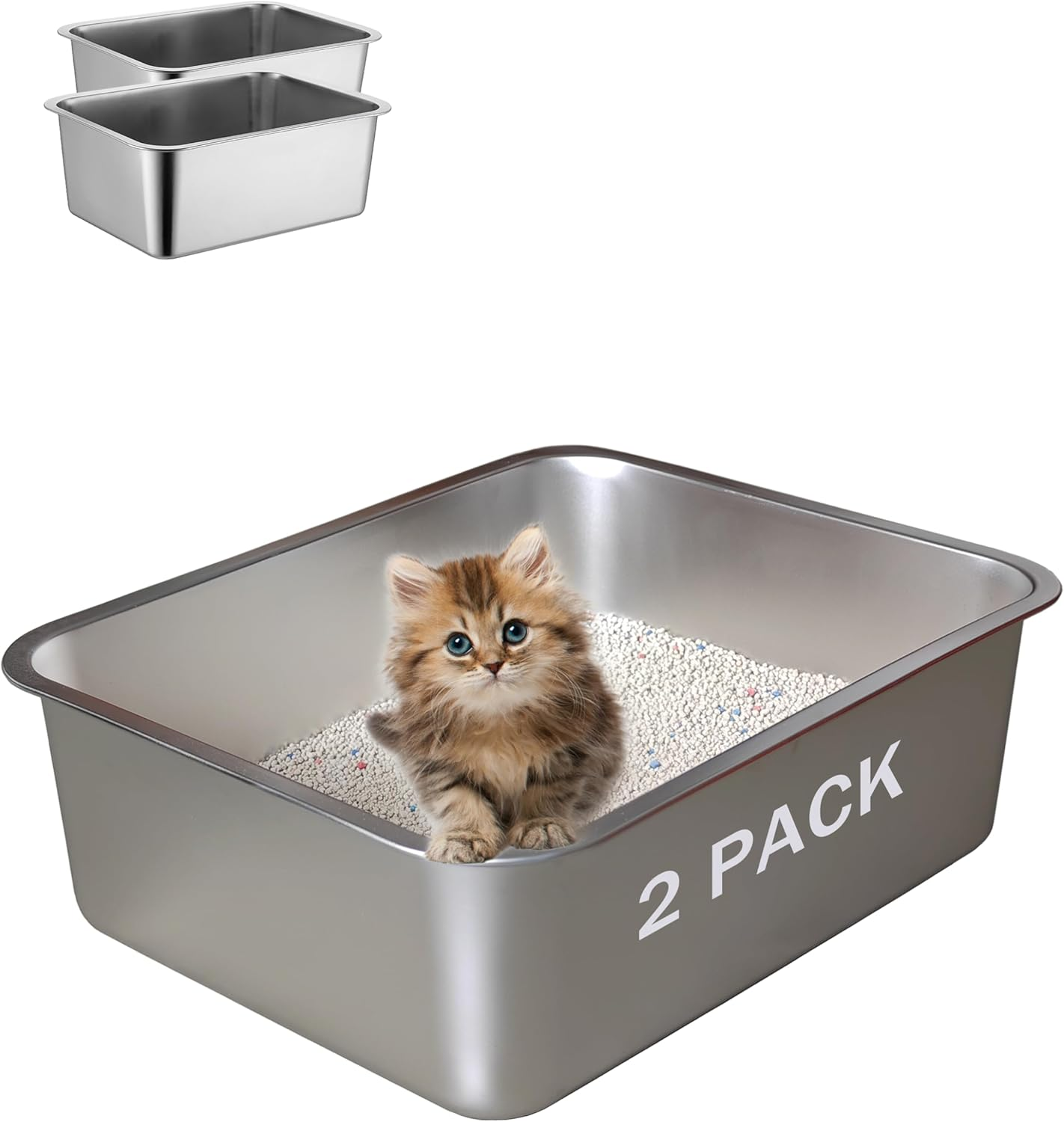 Enclosed Stainless Steel Litter Box with High Sides, Top Entry Jumbo Covered Metal Extra Large for Big Cats, Durable, anti Leakage, Odorless, Non-Sticky