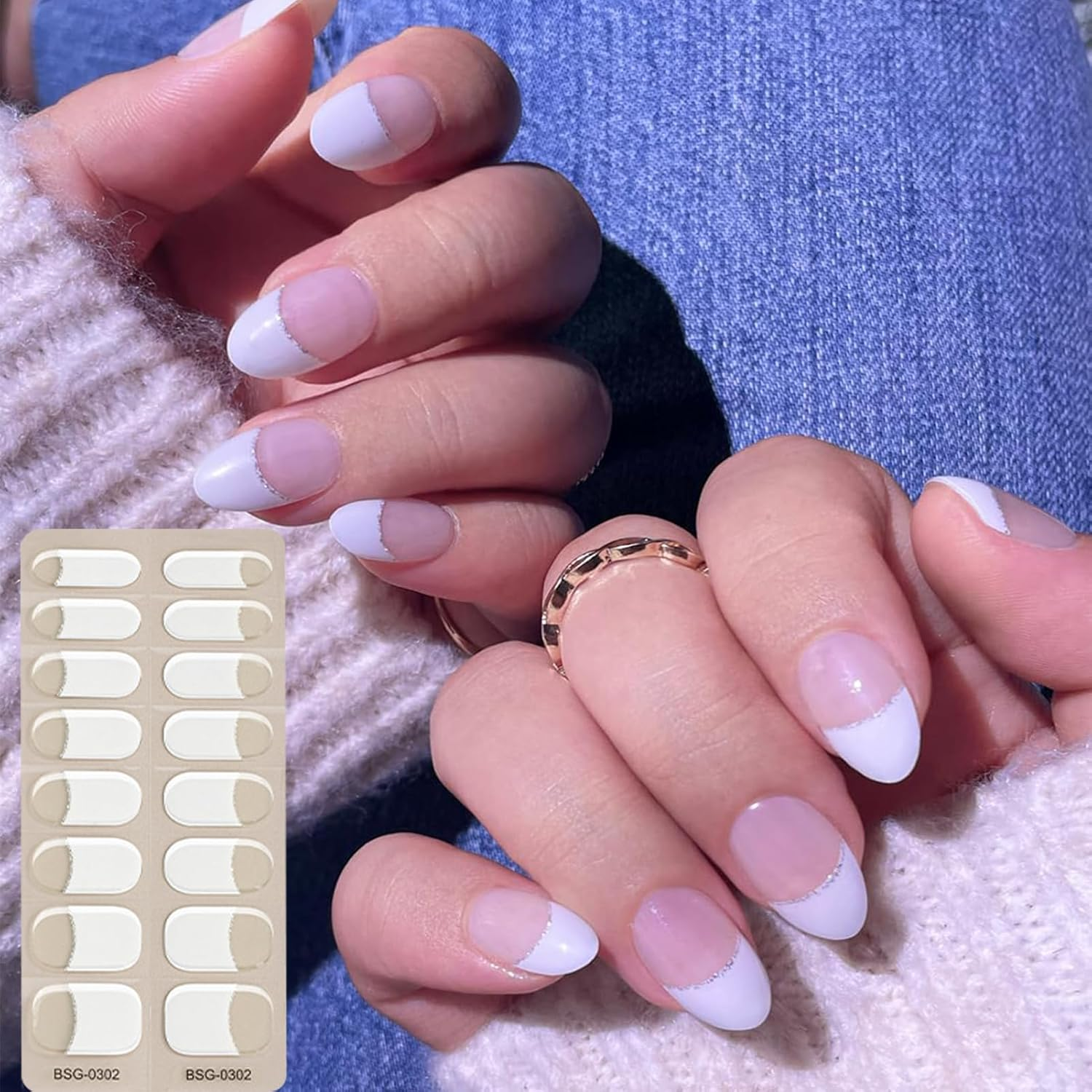 Semi Cured Nail Stickers,French Nail Polish Stickers - French Tip Nail Strips, Gel Nail Wraps Works with UV Light for Home Nails