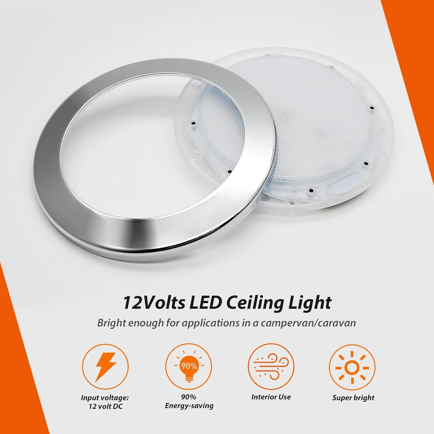 Dream Lighting 12V LED Caravan Ceiling Lights 5Inch RV Campervan Motorhome Interior Dome Cabin Lamp Cool White Chromed Shell image number 6