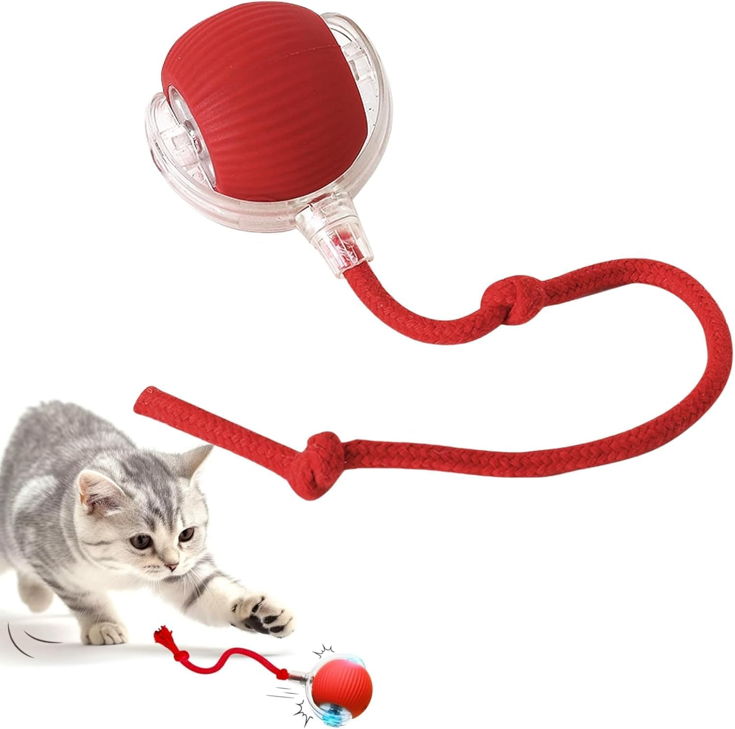 KIZCGE Cat Toys Ball, Interactive Cat Toy for Indoor Cats, 360&deg; Automatic Moving Cat Toy Ball, USB-C Rechargeable Kitten Toys (Red)