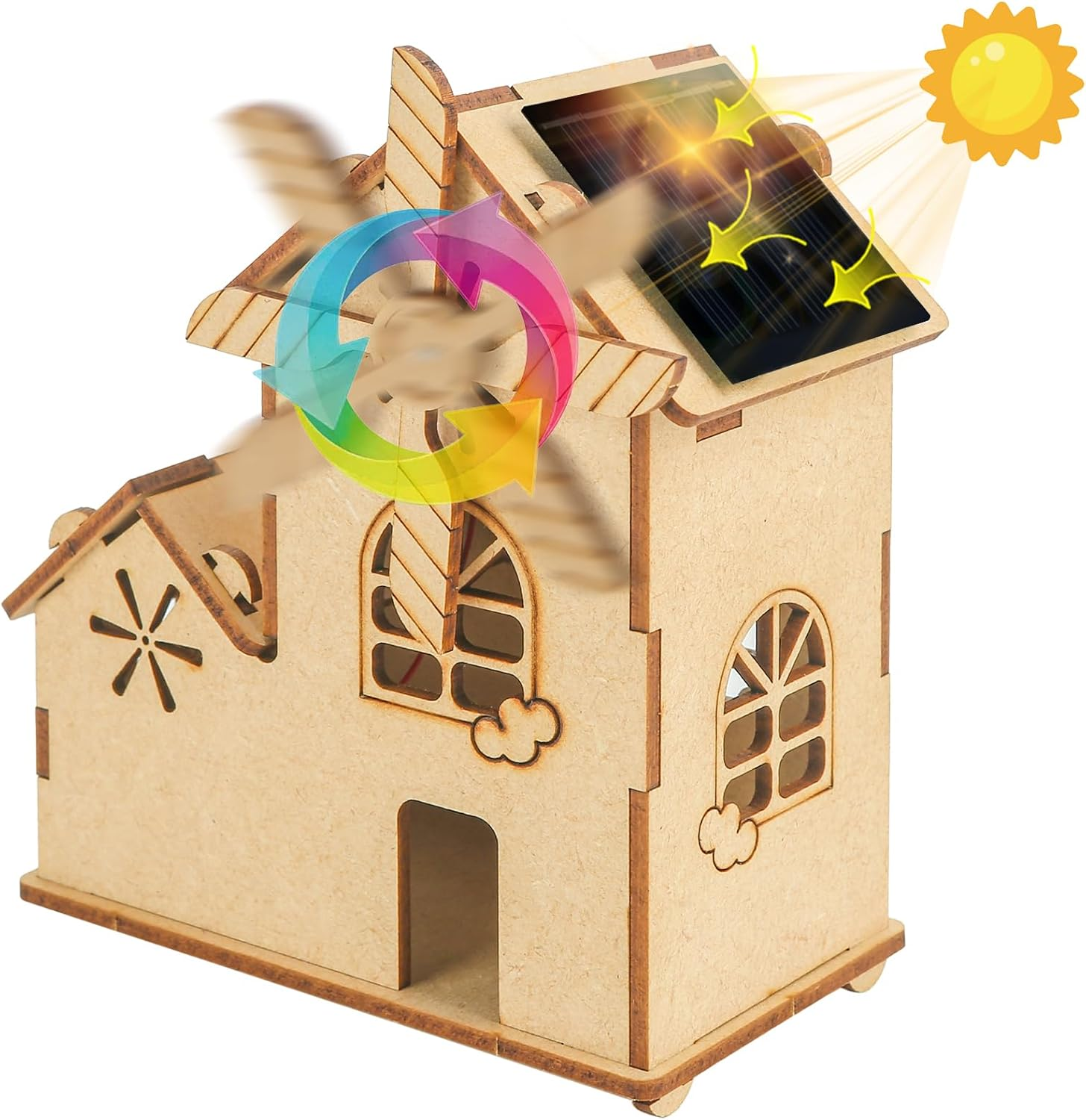STEM Solar Windmill House Puzzle 丨3D Wooden Model Craft Kit,Diy Educational Science Building Toy & Renewable Energy Learning Project for Kids Ages 8-12 image number 5