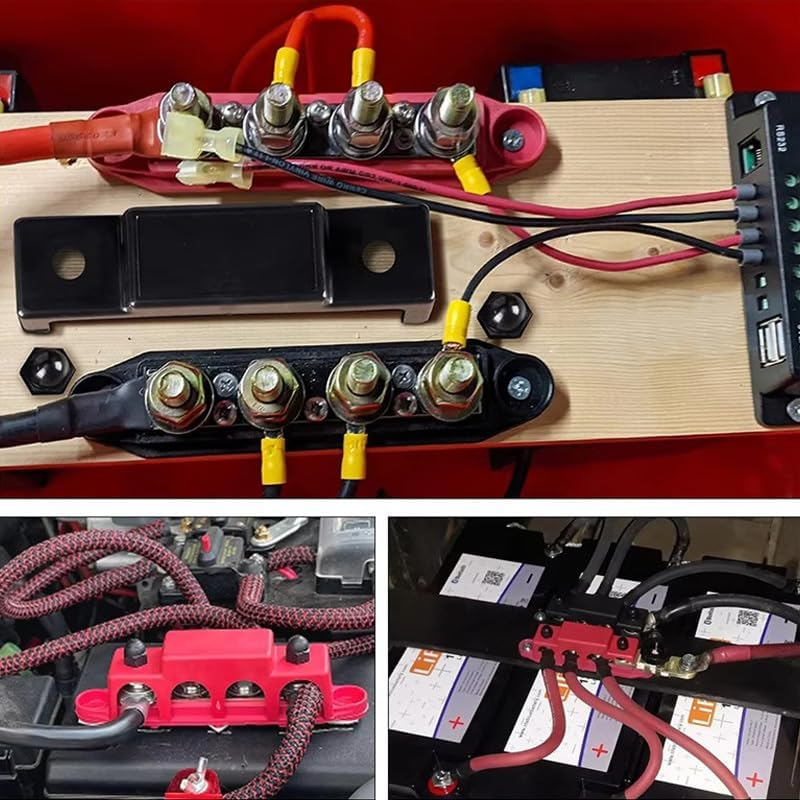 WADY Bus Bar Power Distribution Block 12V 250A - Marine Grade Terminal Block with 4 X 5/16" Studs, Waterproof Cover for Positive/Negative DC Battery Connections, (M8) image number 2