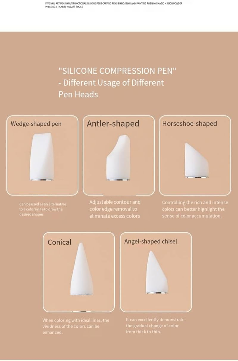 HIGHROCK Nail Art Sculpture Pen and Silicone Polish Brushes, Drawing Tools, 5 Piece Set image number 3