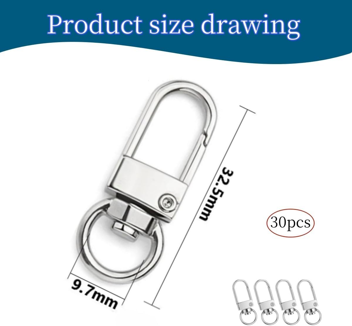 30Pcs Metal Lobster Claw Clasps,360&deg;Swivel Hooks,Key Rings,Crafts, DIY Accessories, Metal Hook Buckle,Car Keys Zipper Pulls Handbag Charms Wallets, Silver image number 4