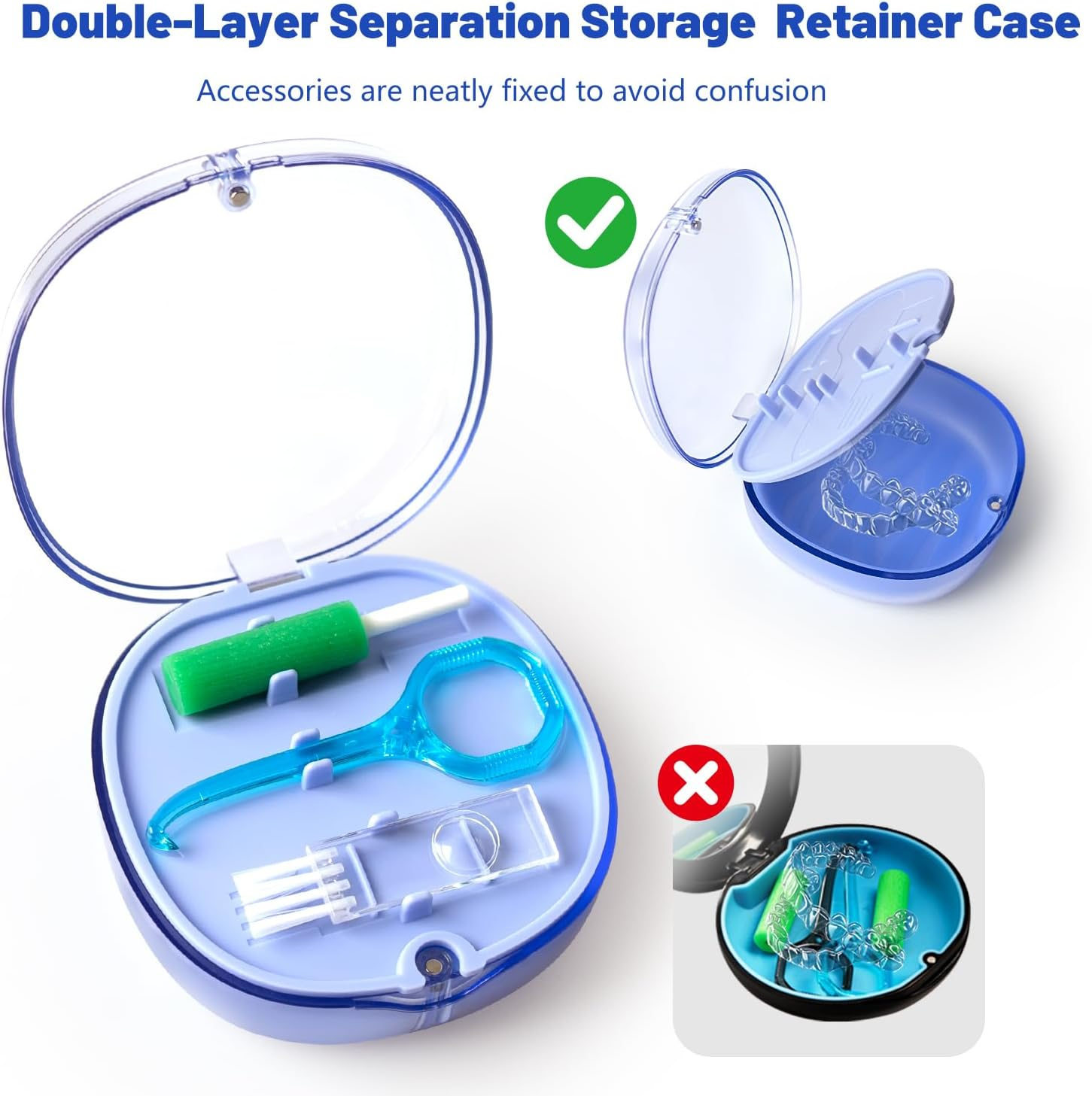 Retainer Case with Mirror, Aligner Removal Tool, Aligner Chewies, Retainer Holder Compatible with Invisalign, Mouth Guard, Aligner Case (Blue) - Black image number 6