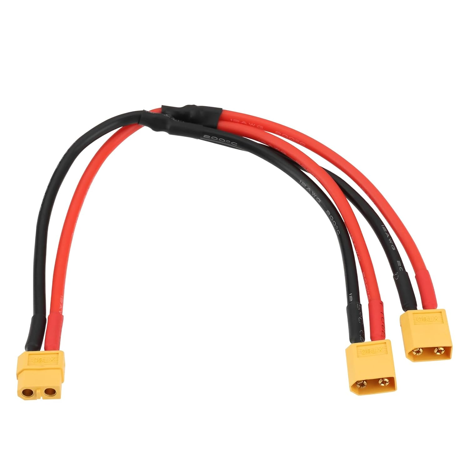 Emsea 1Pc XT60 Female to Dual Male Connector Extension Cable 12 AWG XT60 Female to 2 XT60 Male Plug Adapter Extension Cable for Solar Panel Solar Generator Power Station Ship (30Cm) image number 3