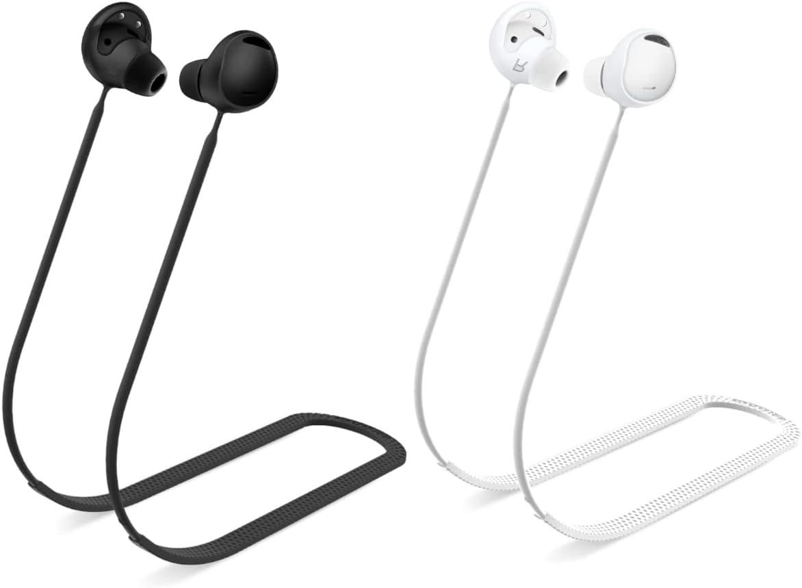 Anti-Lost Strap for Galaxy Buds 2 Pro (2022): AIYAAIYA Sports Soft Silicone Lanyard Accessories Compatible with Samsung Galaxy Buds Pro 2 Wireless Bluetooth Earbuds Neck Rope (Black + White)