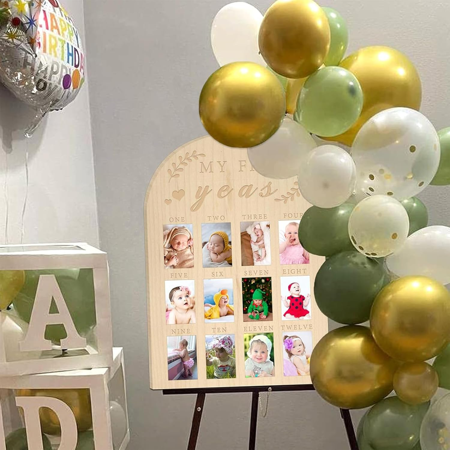 Toddler First Year Photo Display,Memory Frame Photo Display Toddler Keepsake Book - Wood Board Toddler First Year Photo Frame Milestone Board for Toddler Shower or Birthday Party image number 3