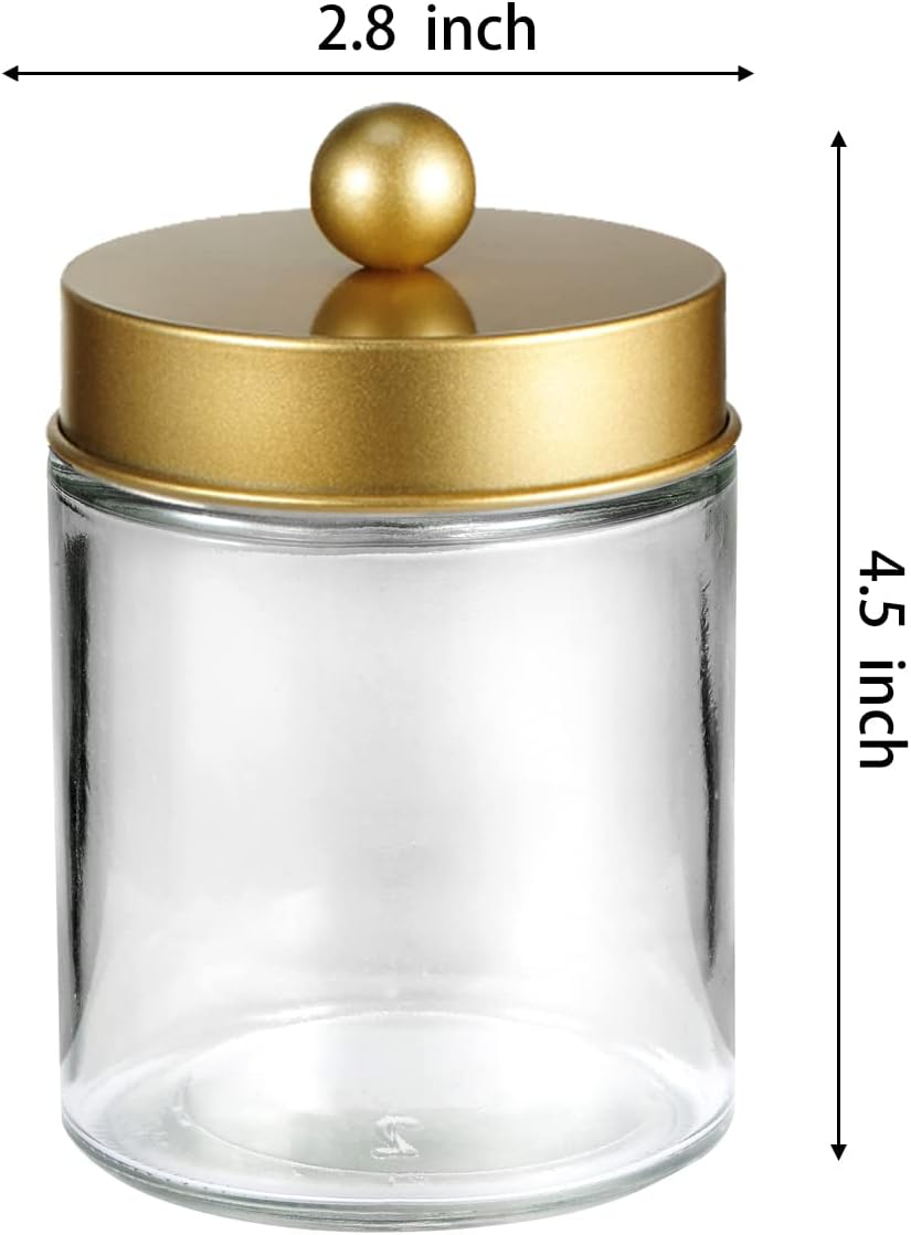 Komashr Apothecary Jar Canisters Bathroom Vanity Organizer - Qtip Holder Storage Organizer Countertop -Stainless Steel Lids &Cute Stickers for Qtips,Cotton Swabs,Makeup Sponges,Floss(3 Pack) (Gold) - Bronze image number 3