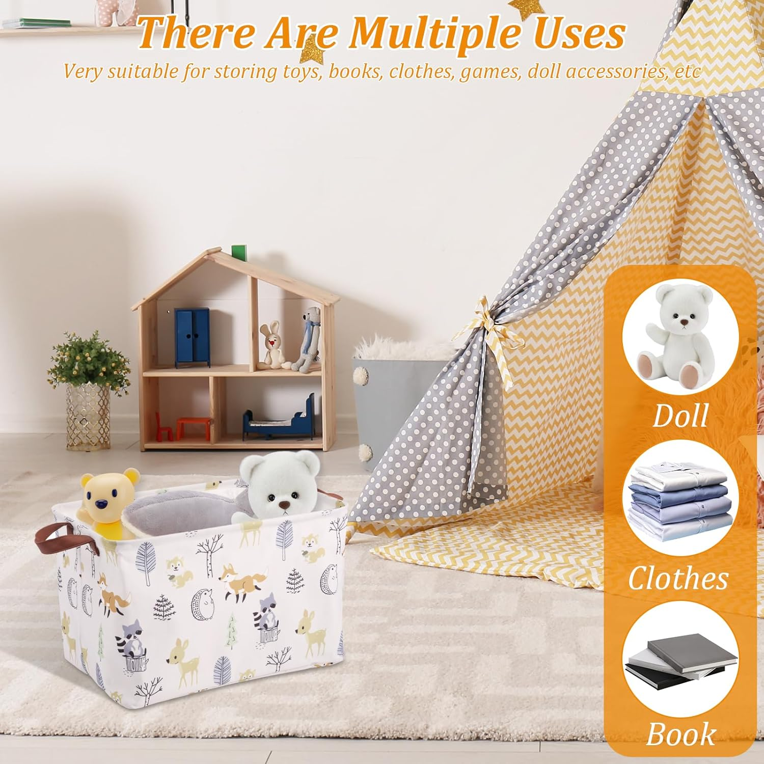 Awobepl 3 Pack Collapsible Storage Baskets, Foldable Fabric Organiser Bin with Handles for Baby Clothes, Nappies, Toys, Rectangular Laundry Hamper for Nursery, Bedroom, Bathroom (Animal)