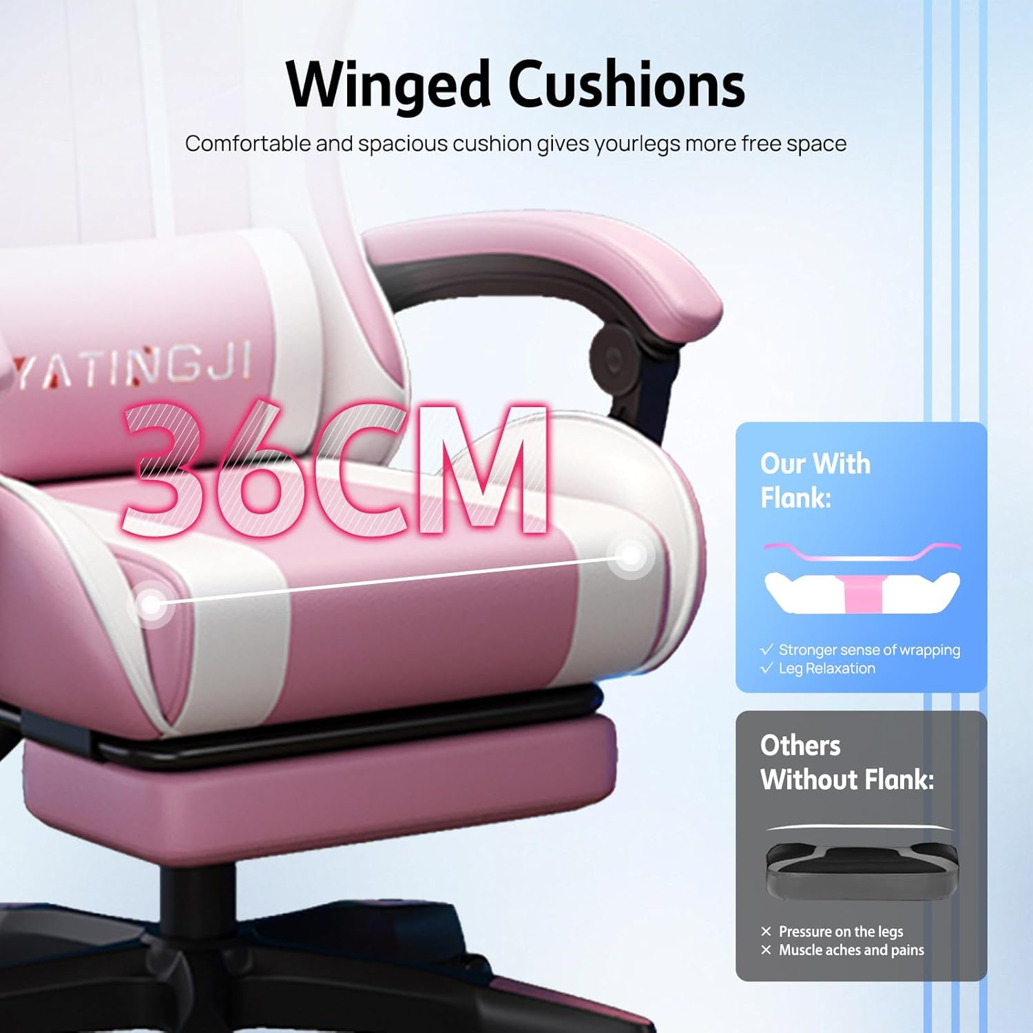 Gaming Chair,With Head Cushion,Height Adjustable,Pu Leather Racing-Style Executive Seat,Reclining Capability,Suitable for Office Chair (Pink and White with Head Cushion) - Blue image number 2