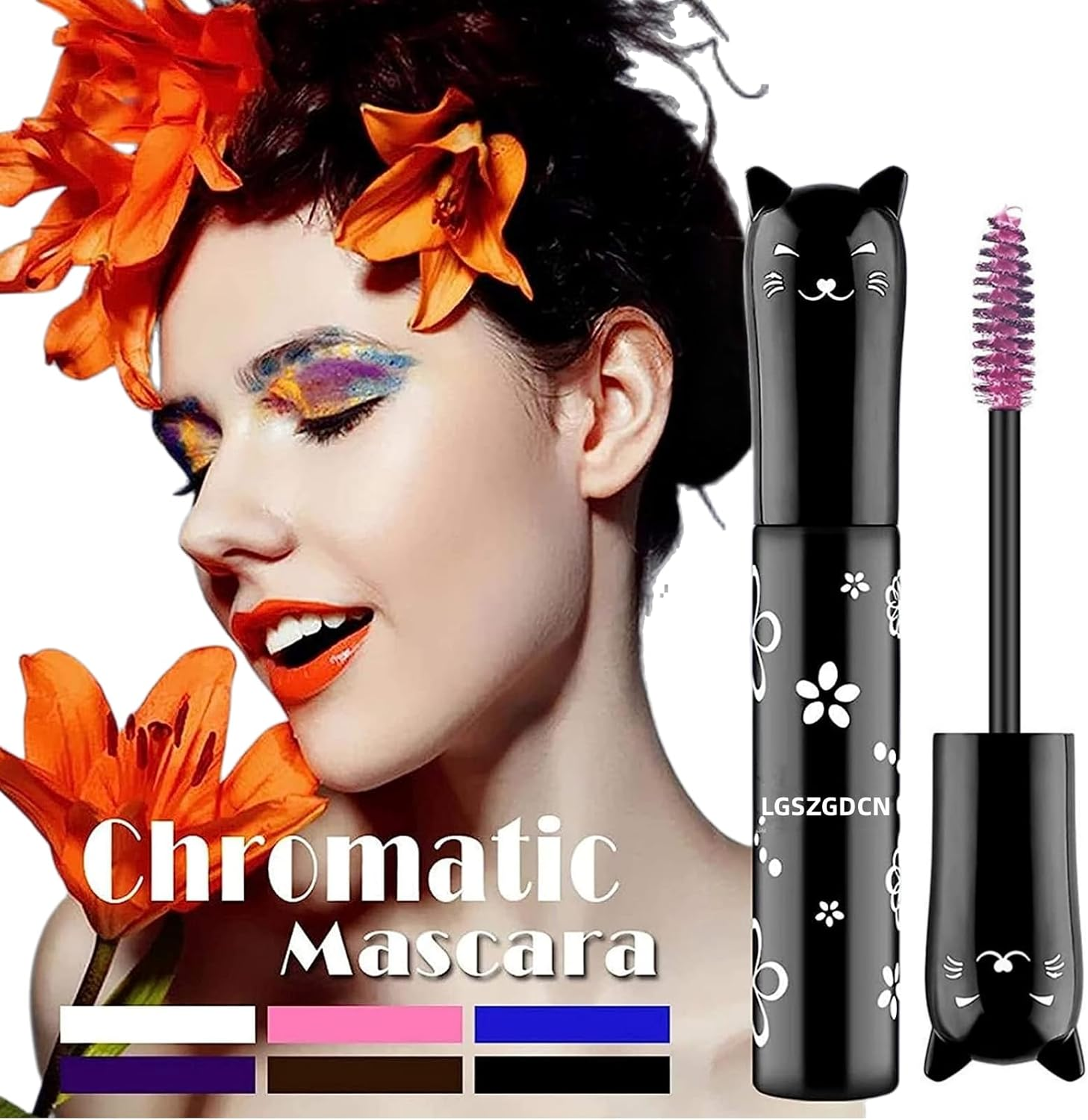 (Pink) - Cat Eye Mascara Eyes Makeup Colour Mascara Waterproof Fast Dry Eyelashes Curling Lengthening Makeup Eye Lashes Party Stage Use (Pink) - 6 Color Sets image number 2