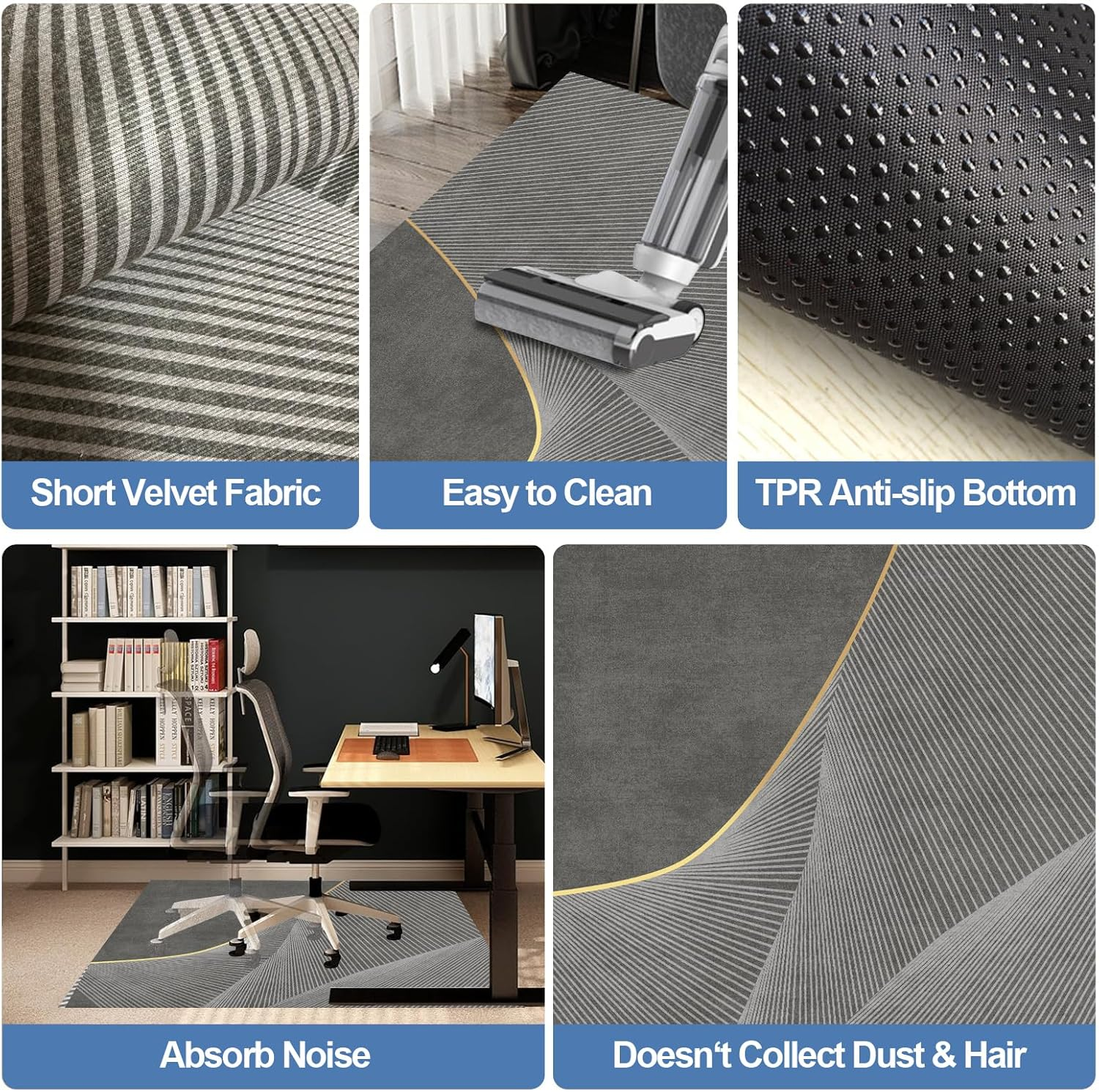 Office Chair Mat for Hardwood Floors, 120X100Cm Anti-Slip Desk Chair Mat, Highly Quality Computer Chair Mat for Rolling Chair, Multi-Purpose Floor Protector for Home Office-Blackgold - Black image number 4