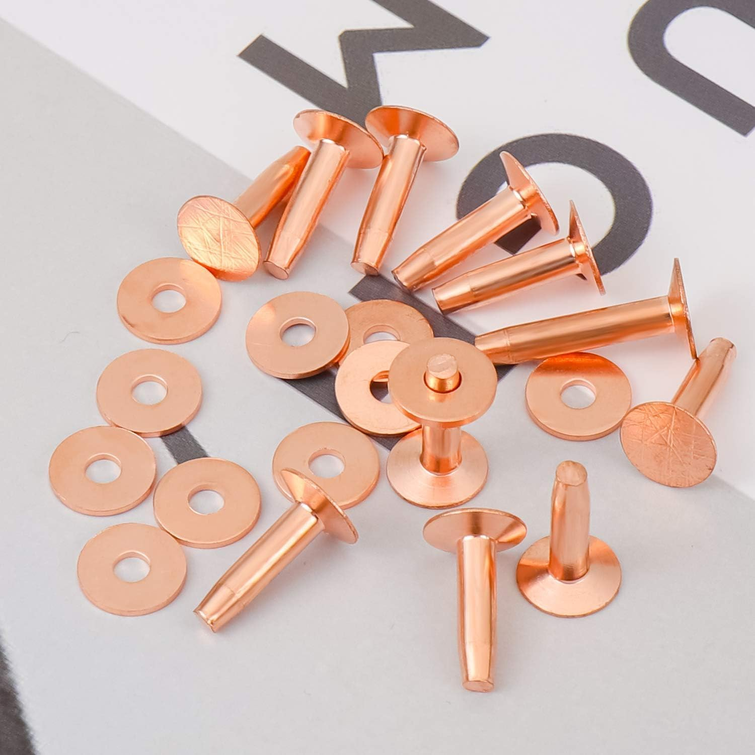 Selftek 20Pack Copper Rivets and Burrs (14Mm and 19Mm) with 2Pcs Punch Rivet Tool for Belts, Bags, Collars, Leather-Crafting, Bracelets image number 4