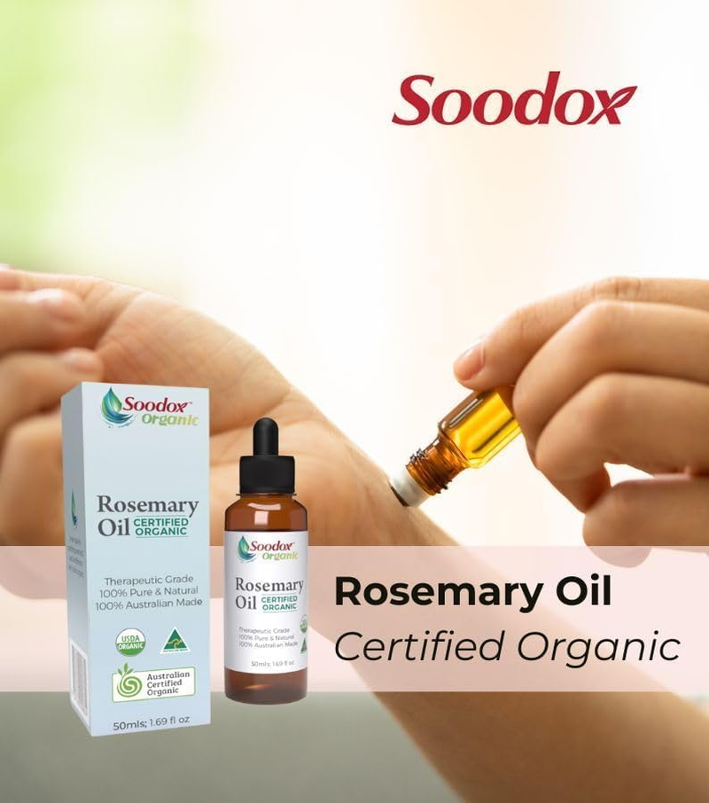 Soodox Certified Organic Castor & Rosemary Oil | 50Ml Glass Amber Bottles | Cold Pressed, Hexane Free