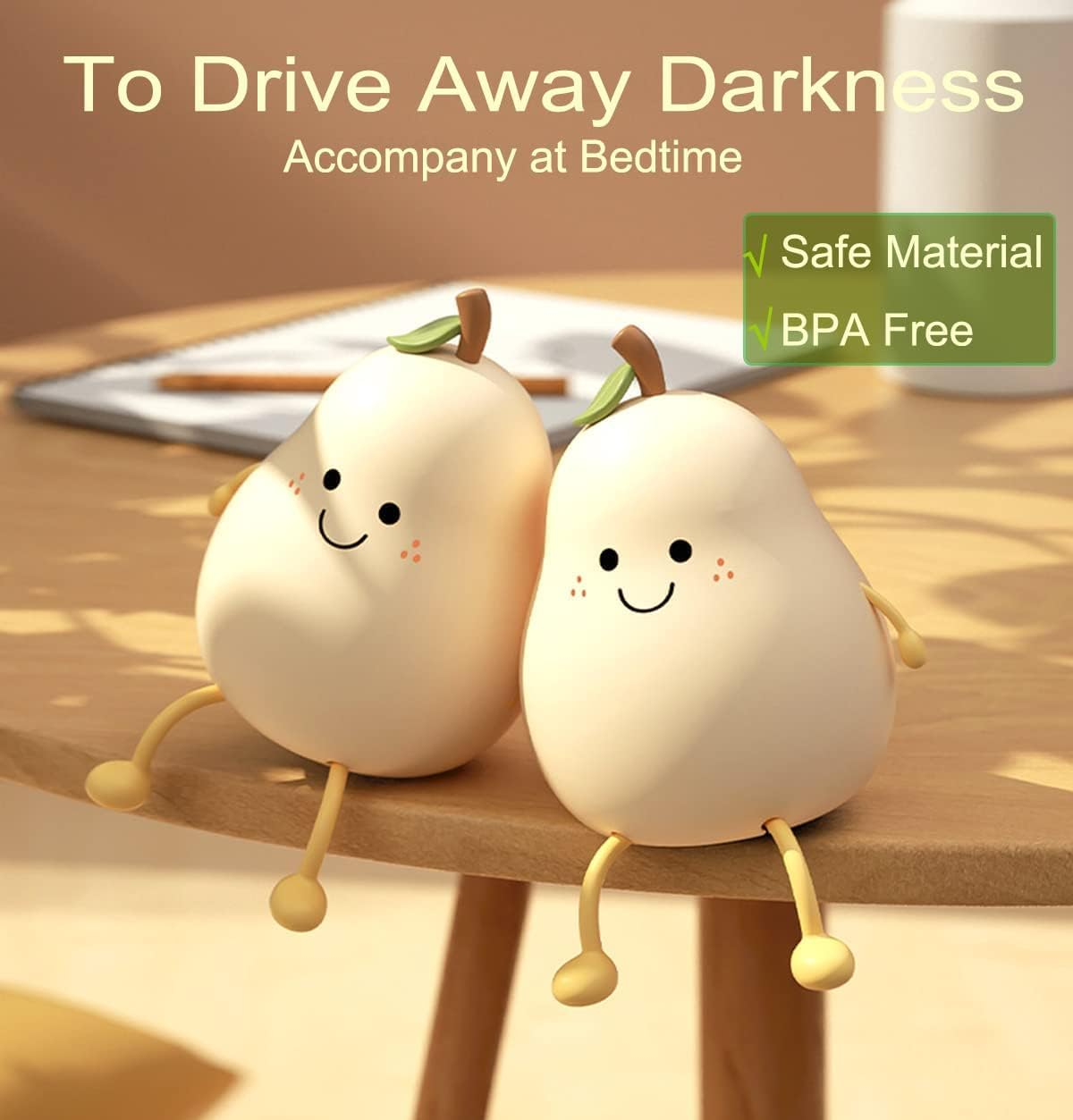 Night Light for Kids, Cute Silicone Pear Lamp,Super Squishy Silicone USB Rechargeable Touch Control 7 Colors Night Lamp, Kids Room Decor,Yellow (Pear) image number 6