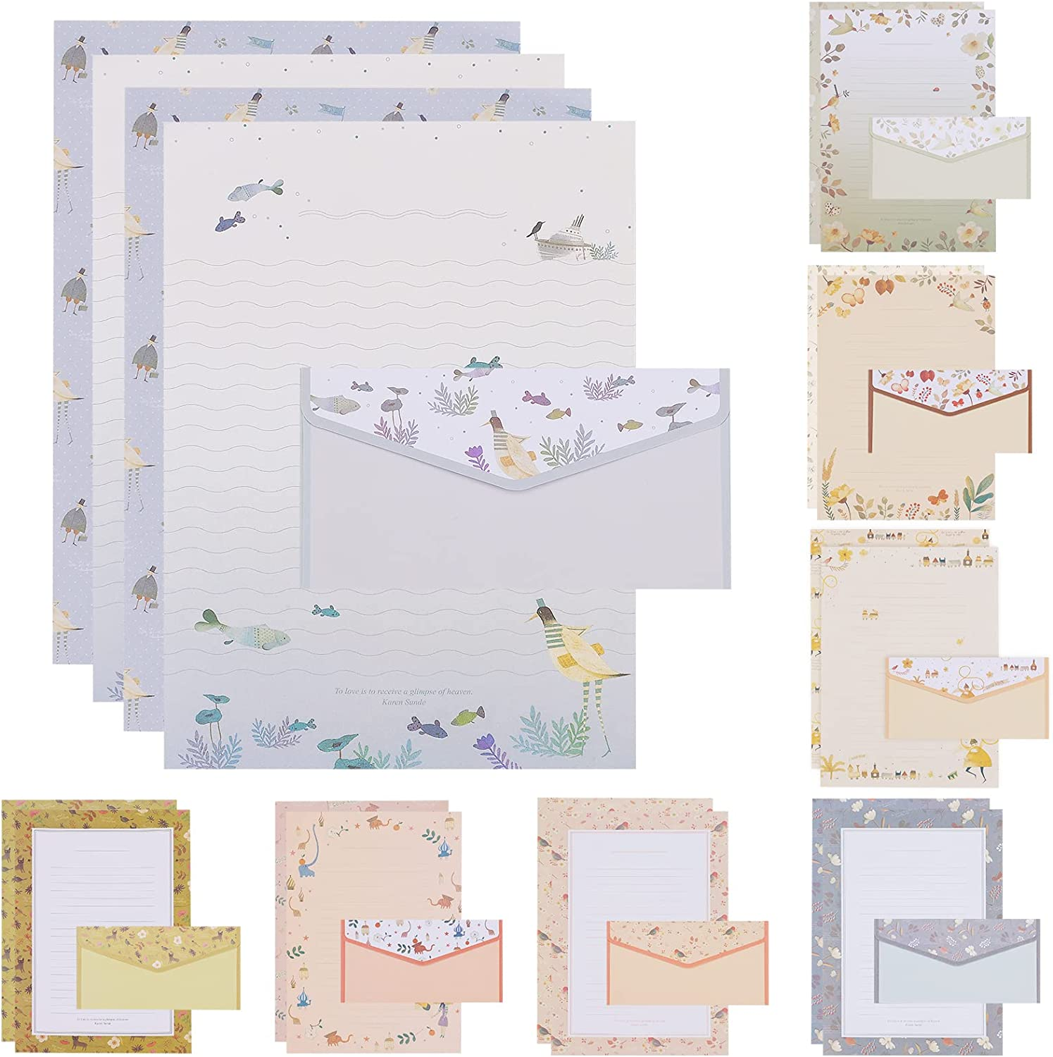 72Pcs Stationery Paper and Envelopes Set Contain 48Pcs Letter Paper 24Pcs Envelopes Double Sided Floral Design Lined Stationary Set for Writing Letters Poem Office School Supplies image number 1
