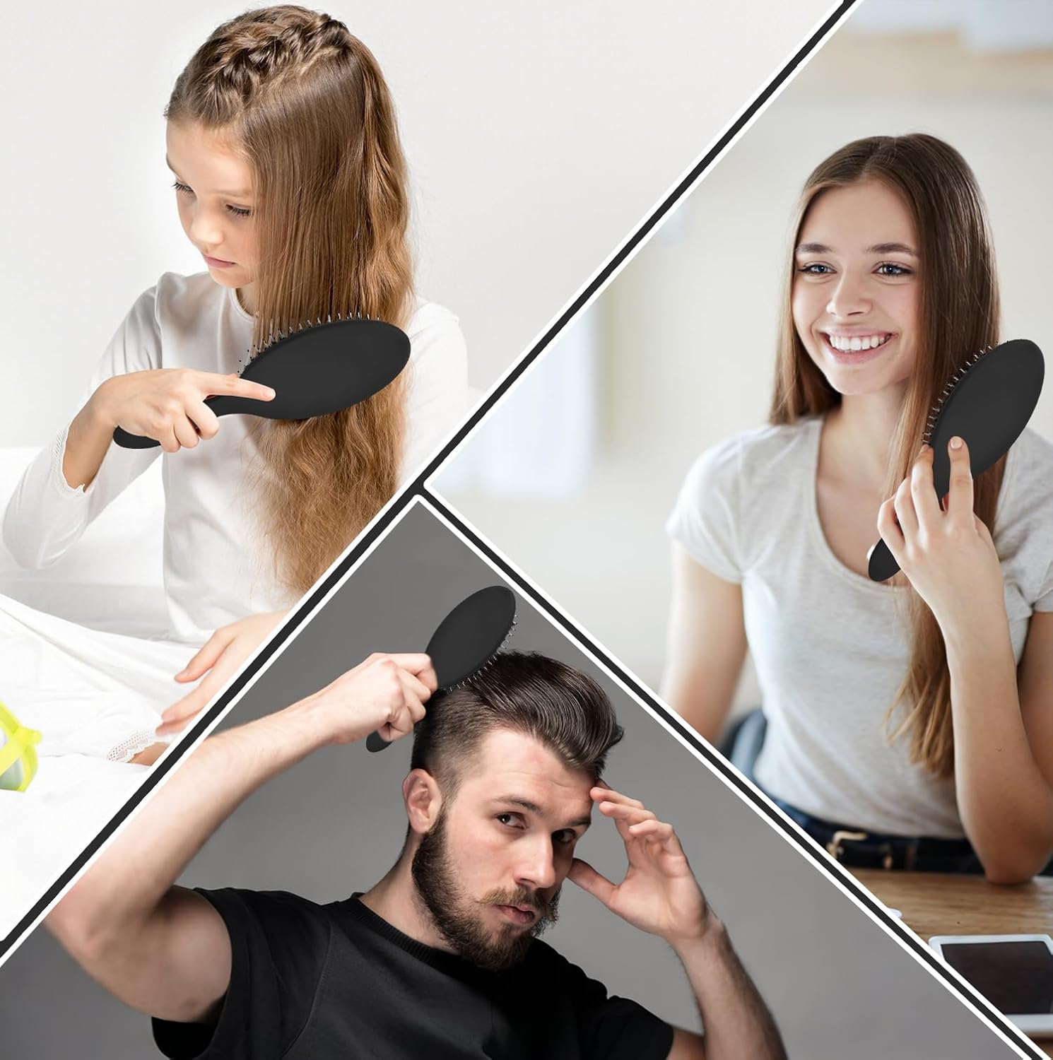 INSPUTOL Boar Bristle Hair Brush - Natural Bristle Paddle Brush for Women, Portable Detangling Comb for Smooth Styling (Black) image number 6