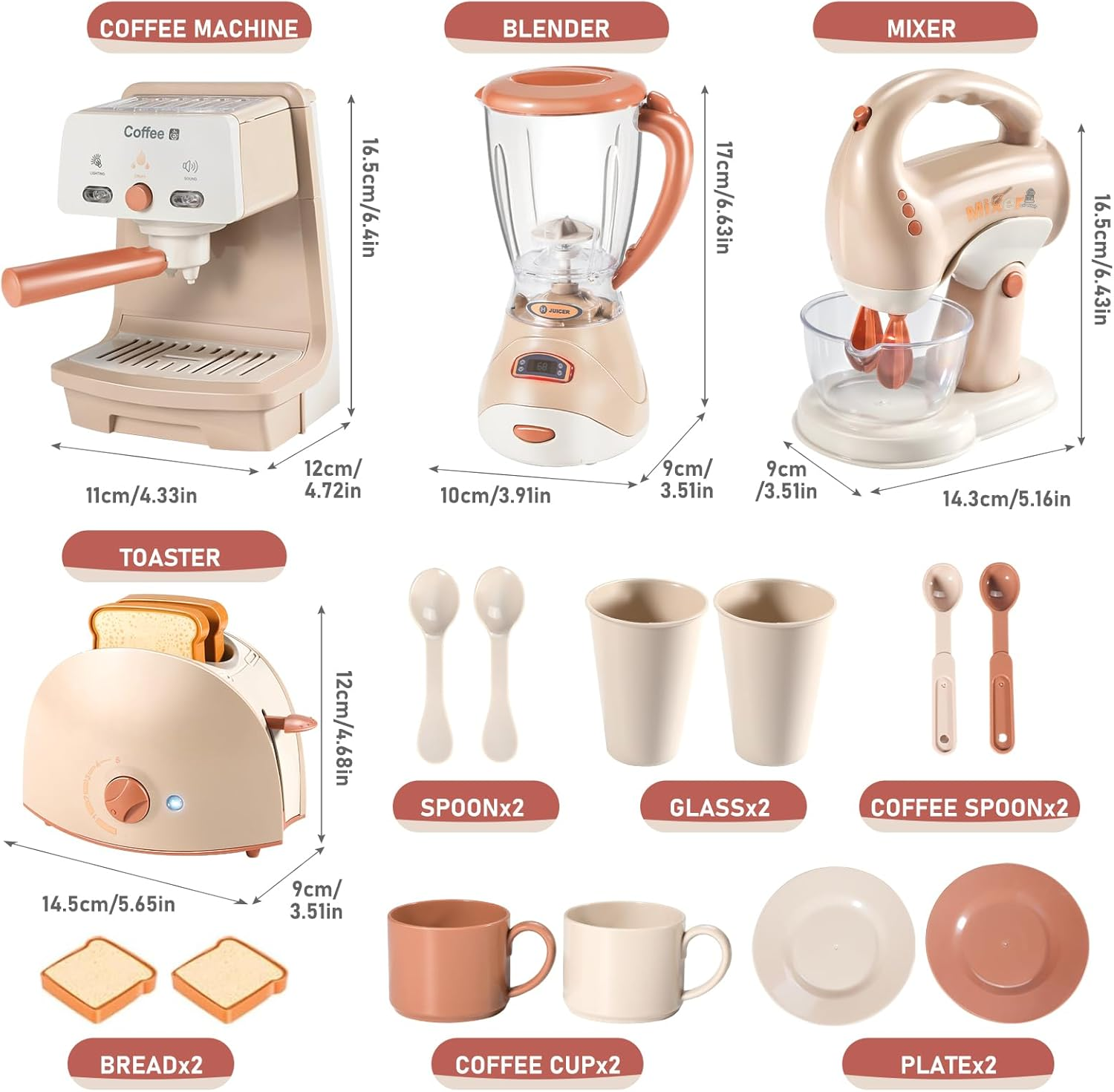 Kids Kitchen Set Includes Coffee Maker ,Blender,Fruit Machine and Toaster ,Apron and Cups,With Realistic Lights& Sounds for Kids 3+ Ages Toddler Toys image number 1