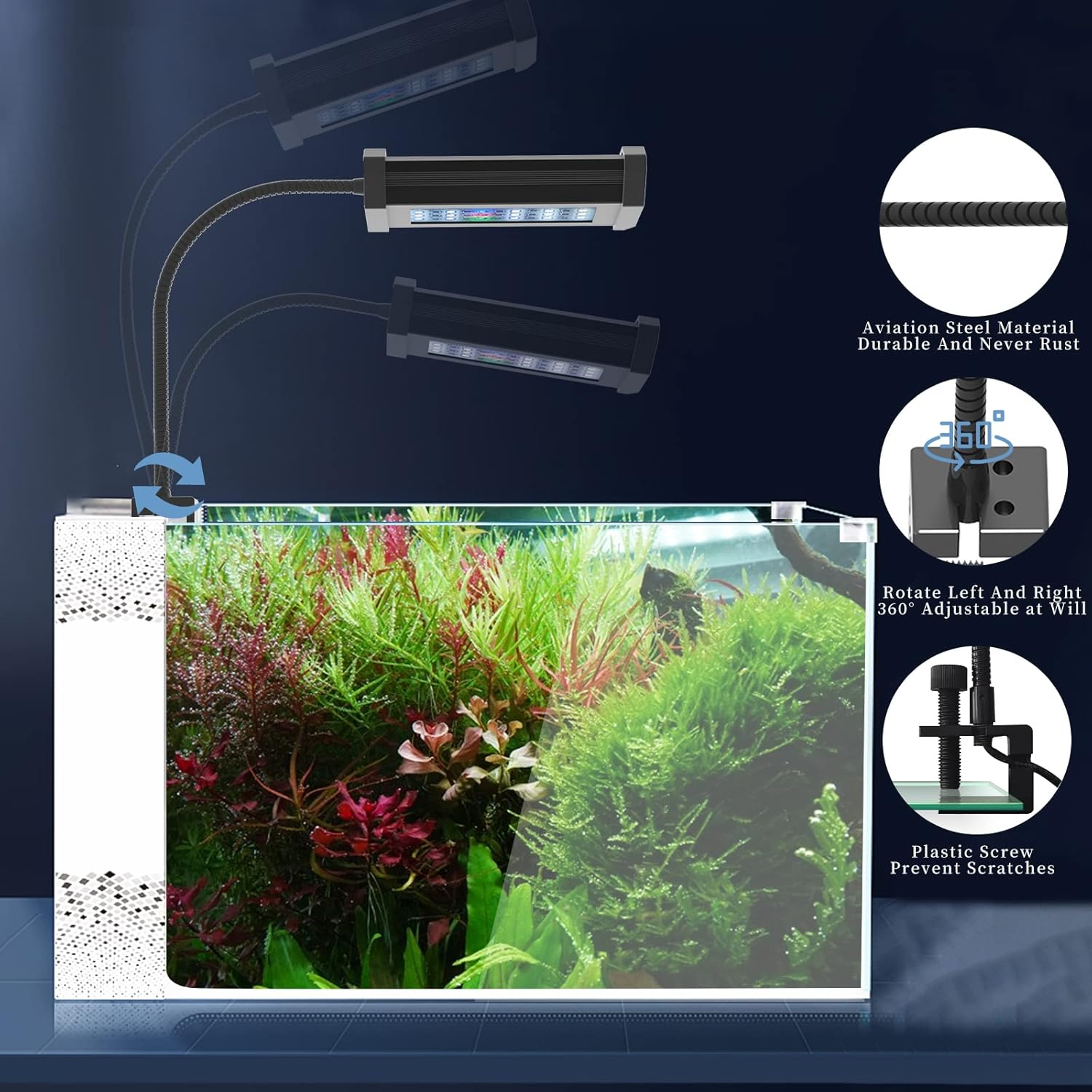 Lominie LED Aquarium Light,2-Channels Manual Timer Dimmer Planted Fish Light with Adjustable Gooseneck,Full Spectrum Plant Fish Tank Clip on Light, with Remote Controller.(Freshwater,) image number 3
