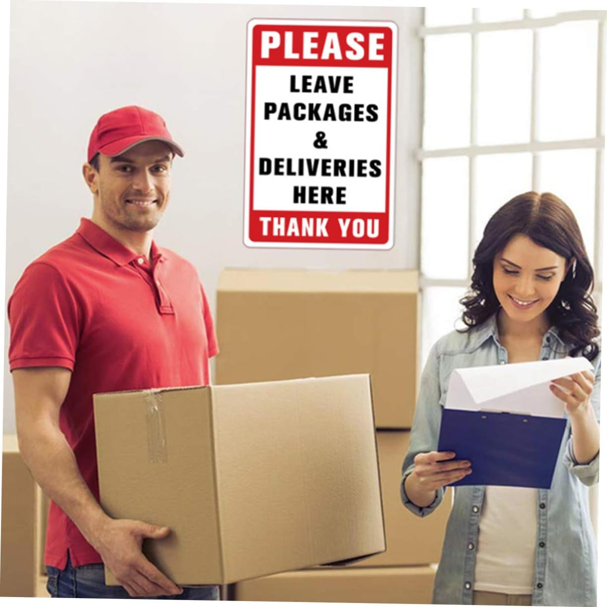 AUTSUPPL Please Leave Deliveries Here Sign Wall Adhesive Package Storage Sticker Practical Wall Decoration for Package Easy to Use PVC Sign for Deliveries and Packages image number 4