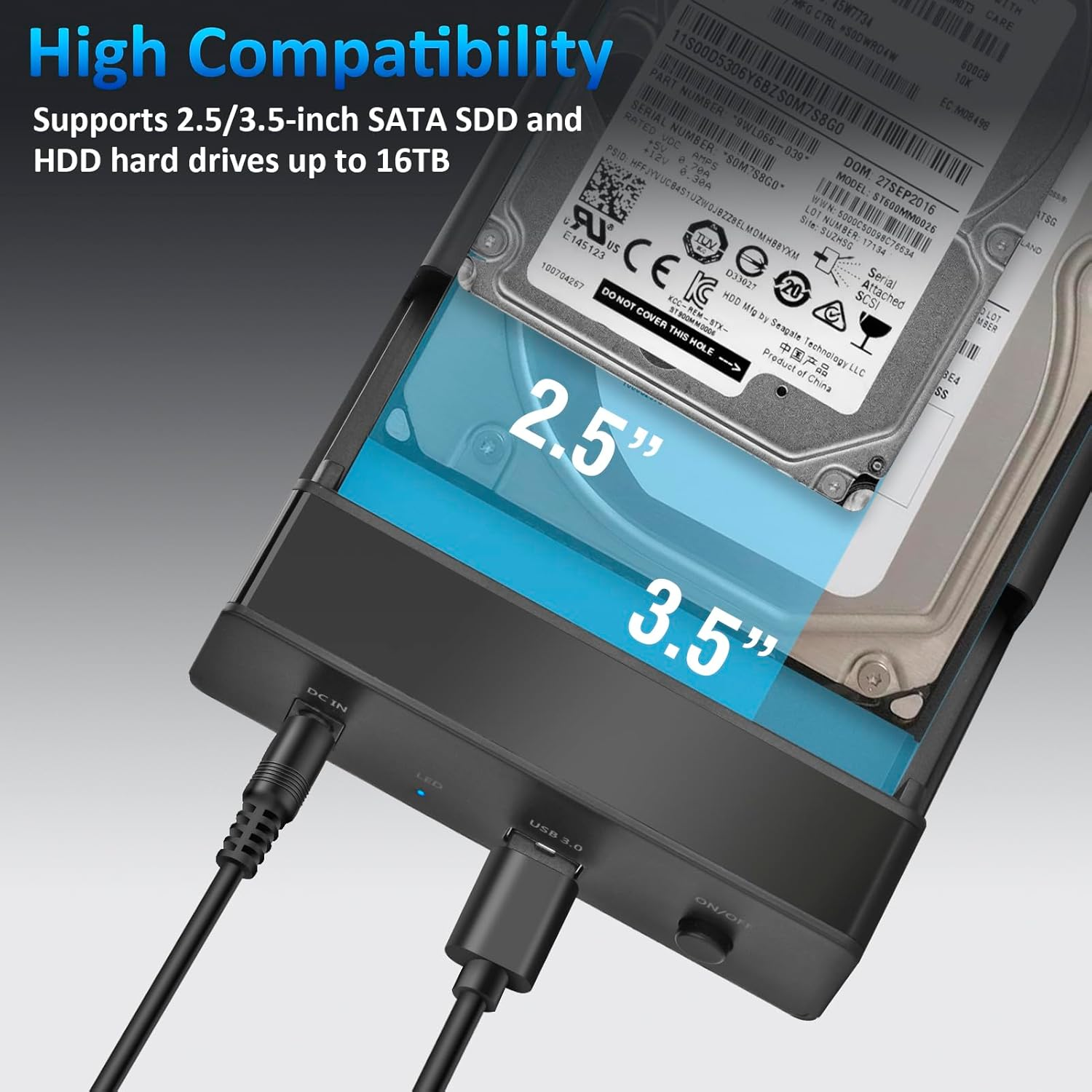 Amtake USB 3.0 to SATA External Hard Drive Docking Station for 2.5 and 3.5 Inch SATA HDD/SSD Hard Drive Enclosure, Supports UASP image number 4