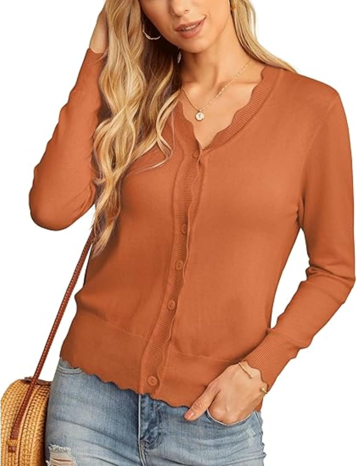 Womens Cropped Cardigan Knit Shrugs Dresses Tops V Neck Button down Cardigans Sweaters Slim Cropped Cardigan image number 2