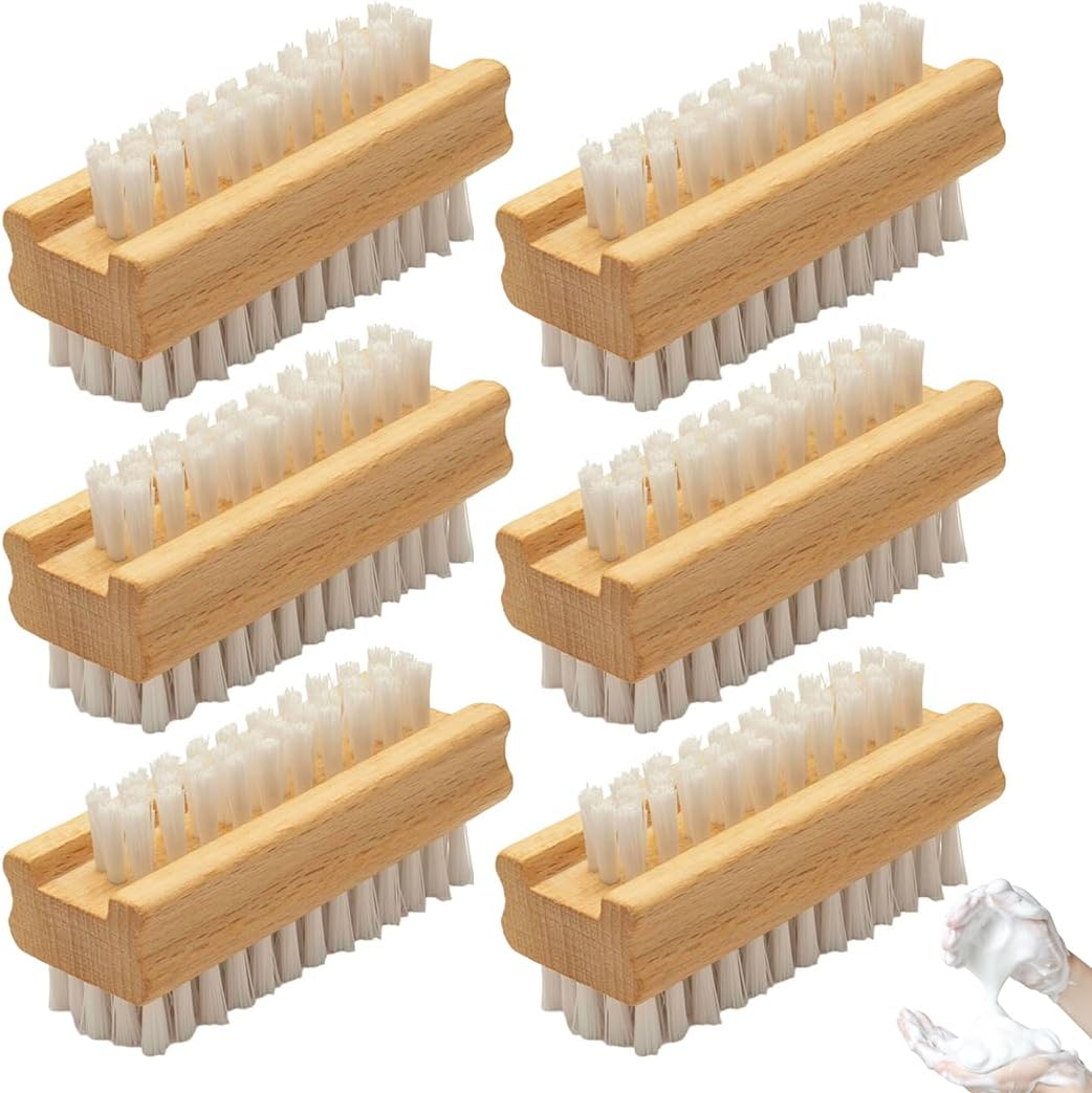 6 Pieces Nail Cleaning Brush Wood - Double-Sided Nail Scrubbing Brush with Firm Bristles - Hand & Nails Brushs | for Fingers & Toenails, Perfect for Men, Women & Kids image number 5
