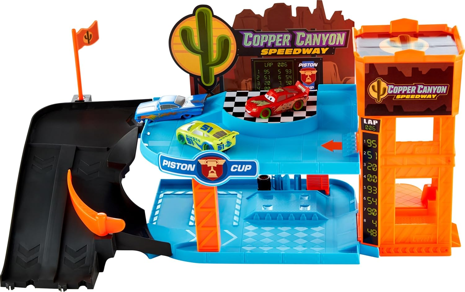 Mattel Disney Pixar Cars Copper Canyon - Luminous Garage Playset with 3 Luminous Racing Cars, 2 Levels, Oil Change Station, Tuning Station, Working Elevator, for Children from 4 Years, HPX75 image number 1