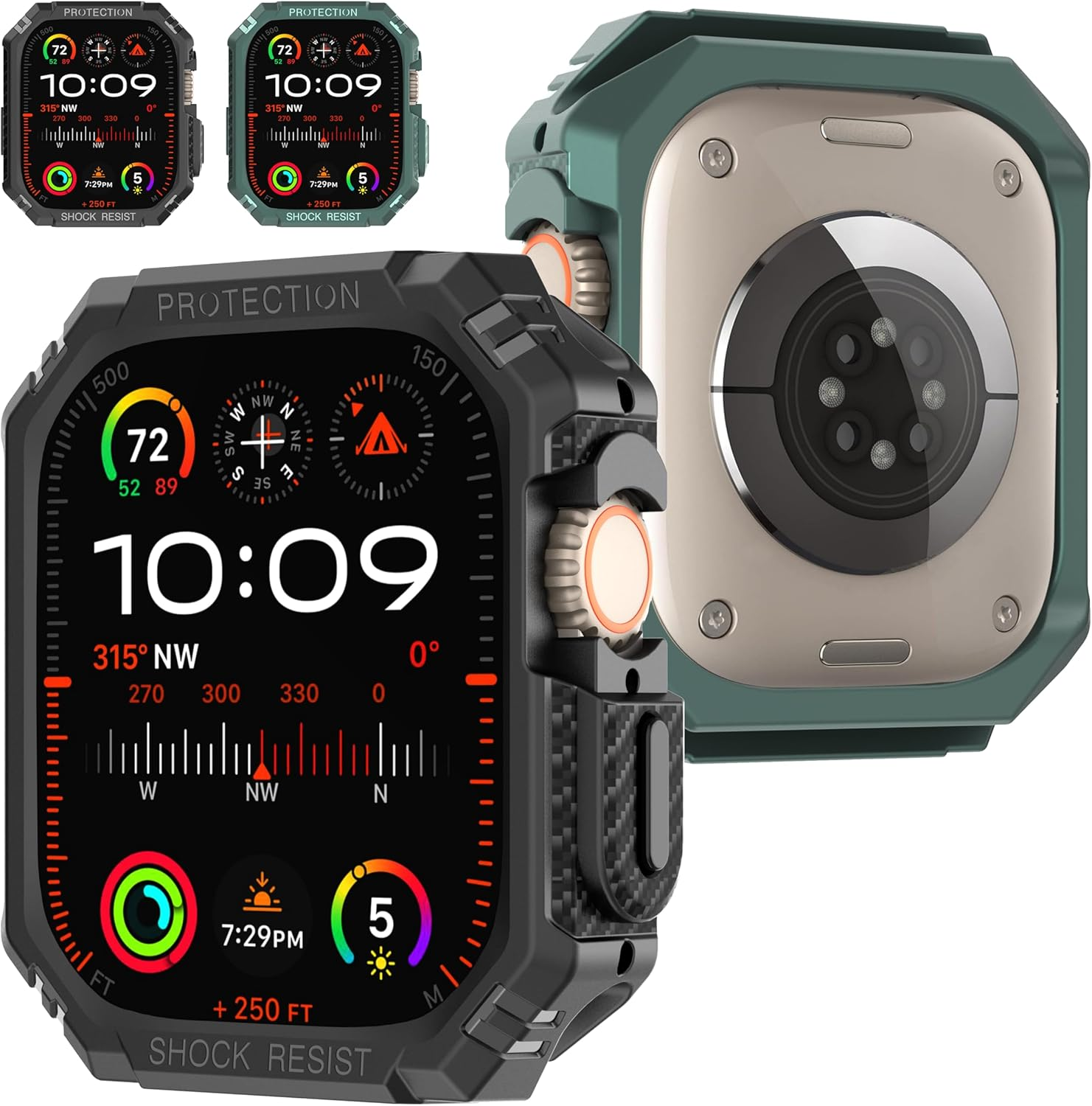 Diruite Pack of 2 Case for Apple Watch Ultra/Ultra 2 49 Mm Protective Case, Carbon Fibre Hollow without Screen, Scratch-Resistant TPU Cover for Iwatch 49 Mm Protective Case image number 3