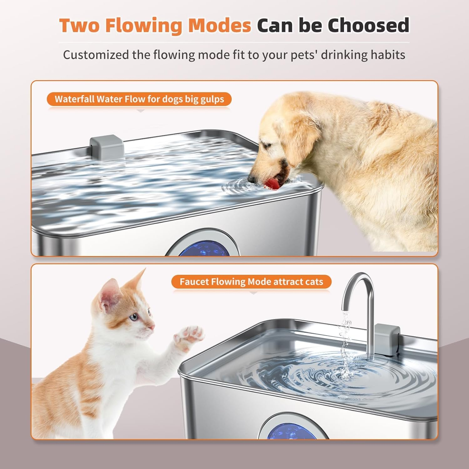 Cat Dog Water Fountain Stainless Steel 12L/410Oz/3.2Gal, DYSJ01 Ultra Quiet Pet Water Fountain for Large Dogs Cats & Multi-Pet Home with Water Level Window & LED Indicator image number 2