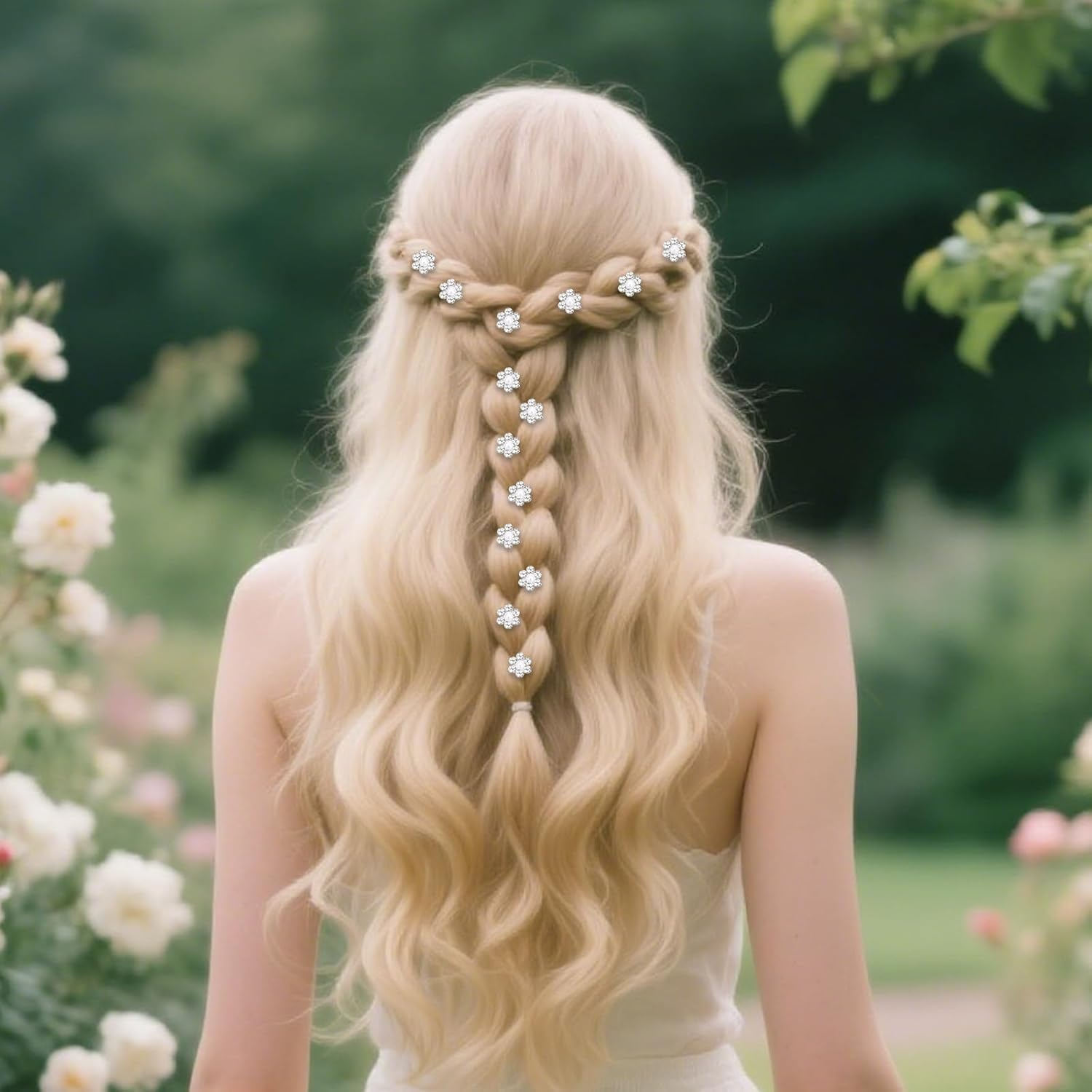 Bumlofa Pearl Hair Clip Flower Set: 20 Small Hair Clips - Ideal for Braids, Bride & Ladies, Perfect for Hairstyle Decor & Special Occasions image number 2