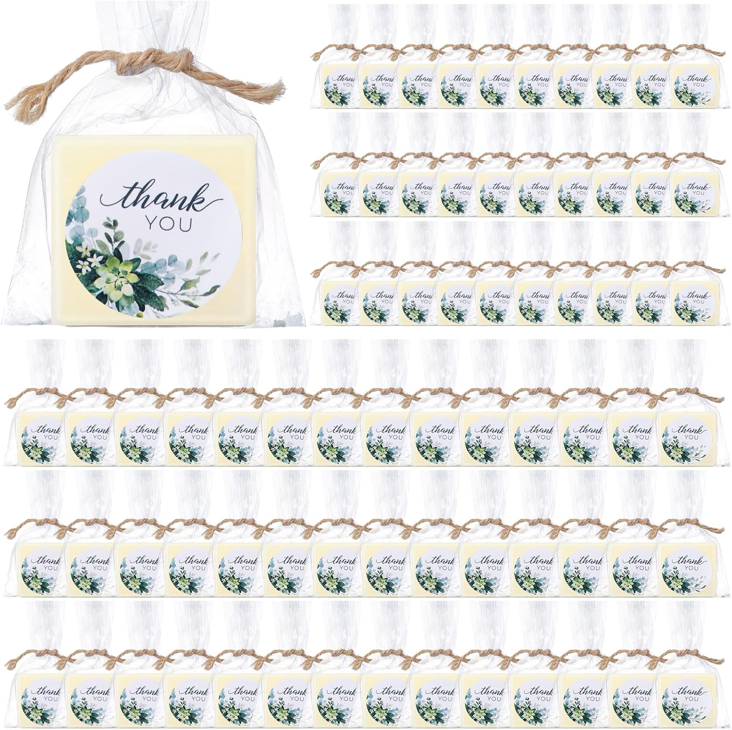 Leelosp 60 Set Square Mini Soaps for Guests Small Scented Bars White Hand Soaps with Thank You Tag Cards for Baby Shower Bridal Shower Gifts Wedding Birthday Party