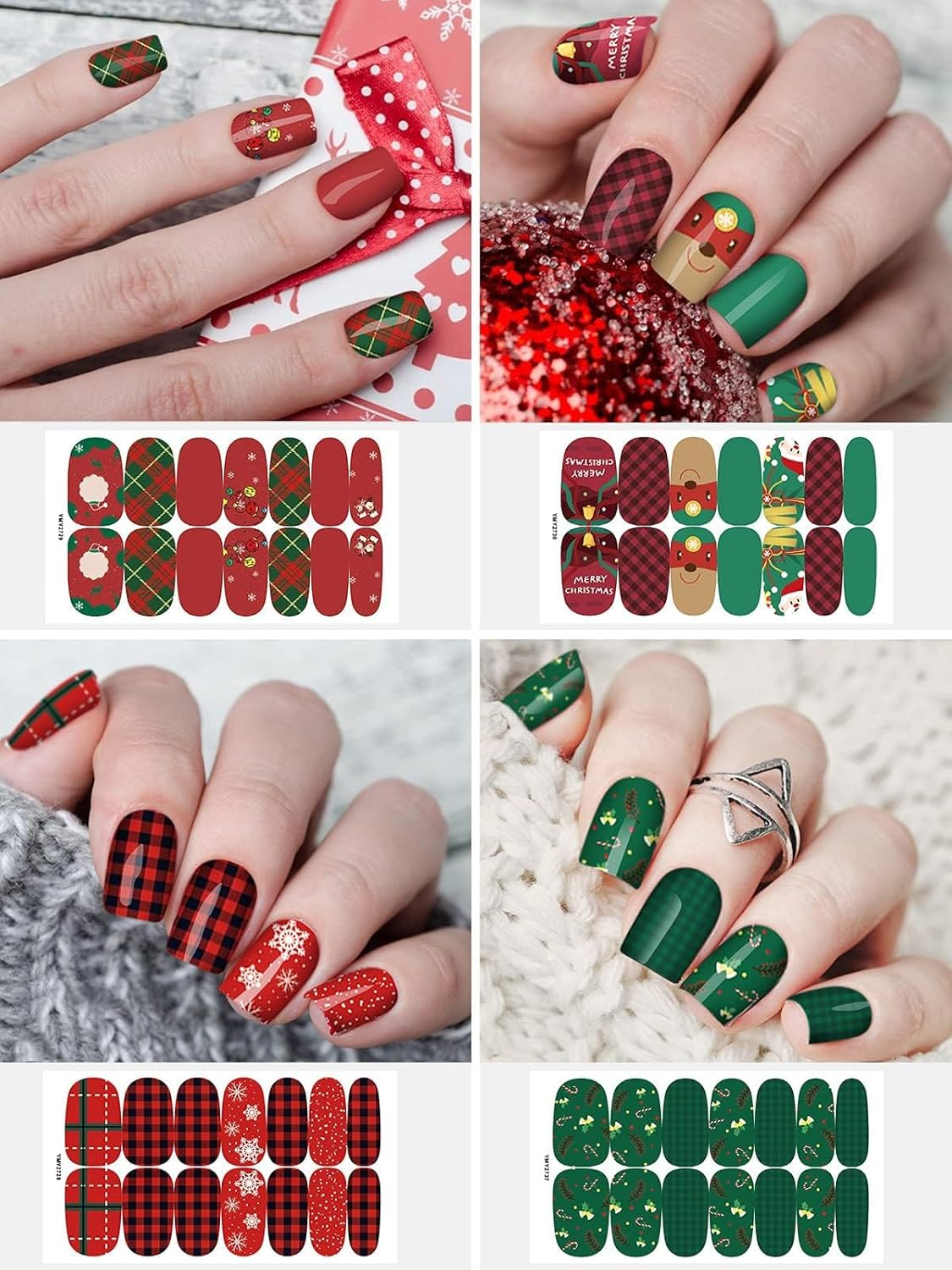 Kalolary 12 Sheets Christmas Nail Polish Strips Stickers, Self-Adhesive Christmas Full Nail Wrap Stickers Withnail File, Snowflake Gingerbread Man Christmas Tree Nail Polish Sticker image number 1