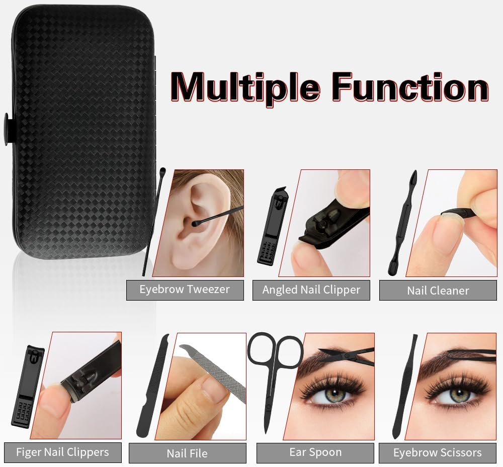 Manicure Set, Stocking Stuffers for Men, Nail Clipper Set, Manicure Kit, Travel Nail Grooming Kit, Stainless Steel Facial Manicure Pedicure Nail Care Tools, Valentines Day Gifts for Him Men Boyfriend - Black image number 6