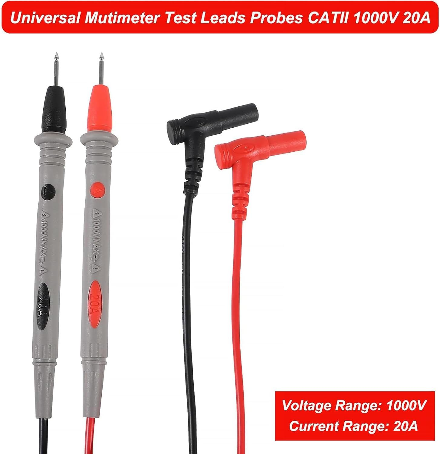 Songholee Soft Silicone Electrician Test Leads Kit CAT III 1000V, Multimeter Leads 20A, Digital Multimeter Probes Electrical Test Probe, Multimeter Test Leads with 2PCS 1000V 10A Crocodile Clips image number 6