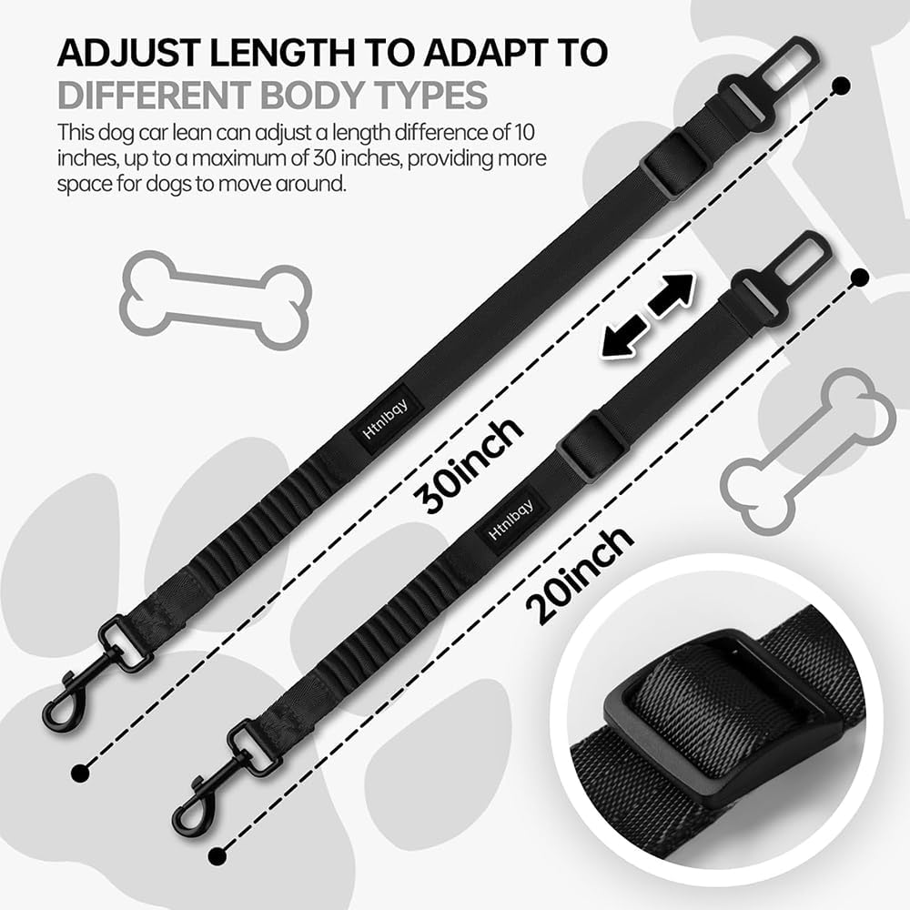3 PCS Set Black Retractable Dog Car Leash, Adjustable Safety Dog Seat Car Harness,Thickened Dog Seat Belt for Car,Nylon Pet Safety Seat Belts Heavy Duty & Elastic,Seat Belt for Large Dogs in Car image number 3