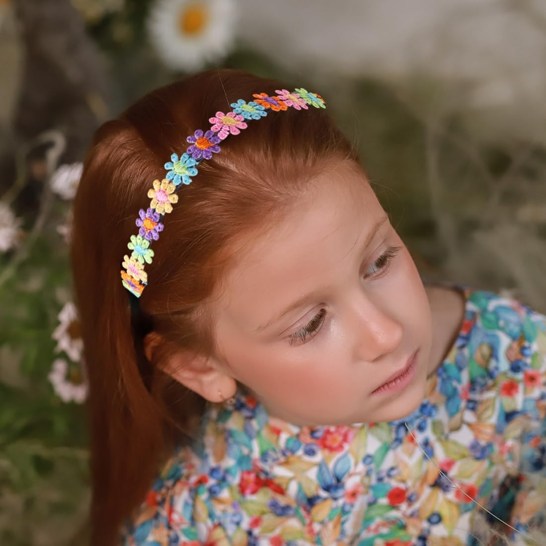 EUYKQNOI Pack of 4 Flower Headbands, Girls Headbands, Children'S Hair Bands for Girls, Colourful Daisy Headbands, Cute and Cute Decoration, Colourful Headband for School, Daywear image number 3