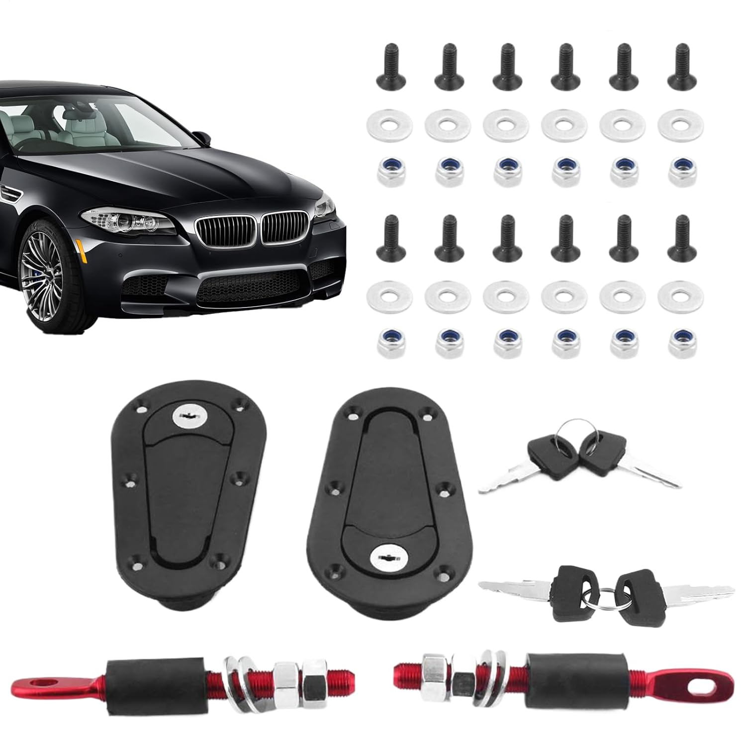 Hood Pin Kit - Flush Mounted Hood Pins,Quick Release Lock Fasteners Spacers Cover for Bumper Engine Bonnet Plate Truck Automotive