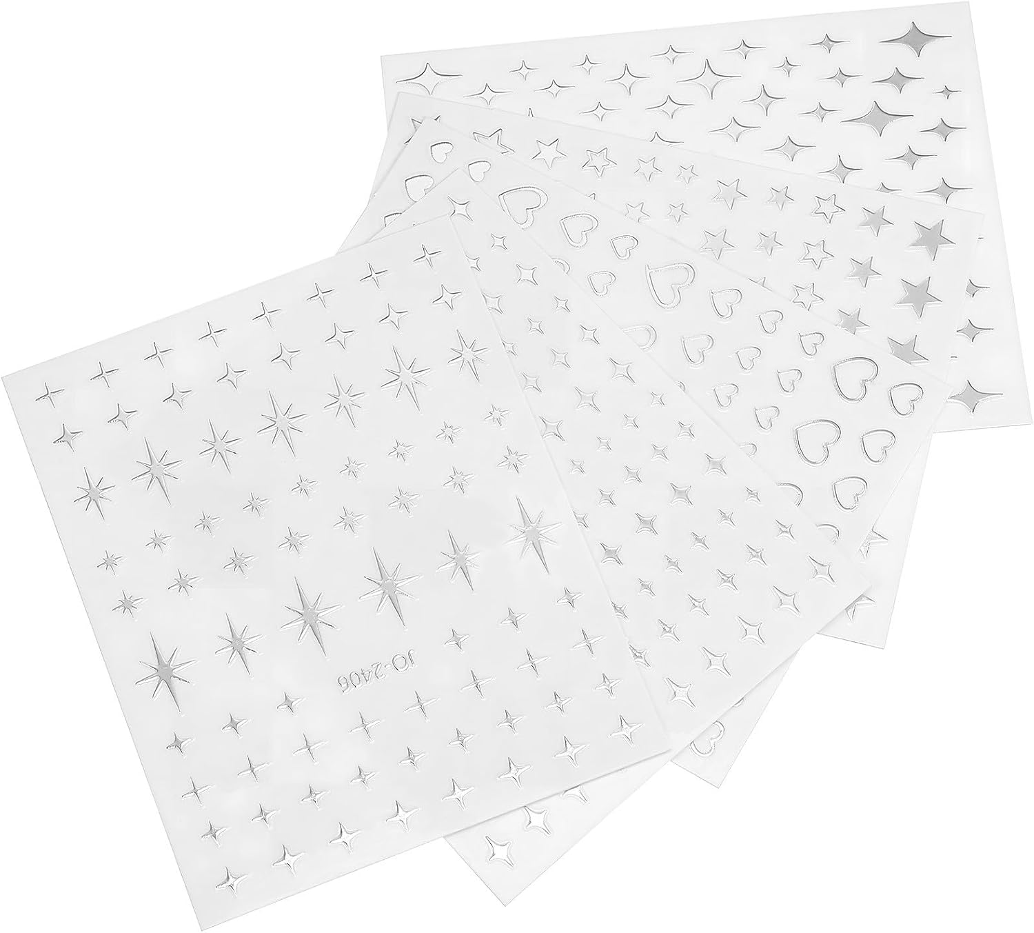 Hohopeti 5 Sheets Silver Star Nail Art Stickers for Women Self Adhesive Heart and Star Decals DIY Manicure Decoration Plastic Material Easy Application for French Tip and Girl Nail Designs image number 4