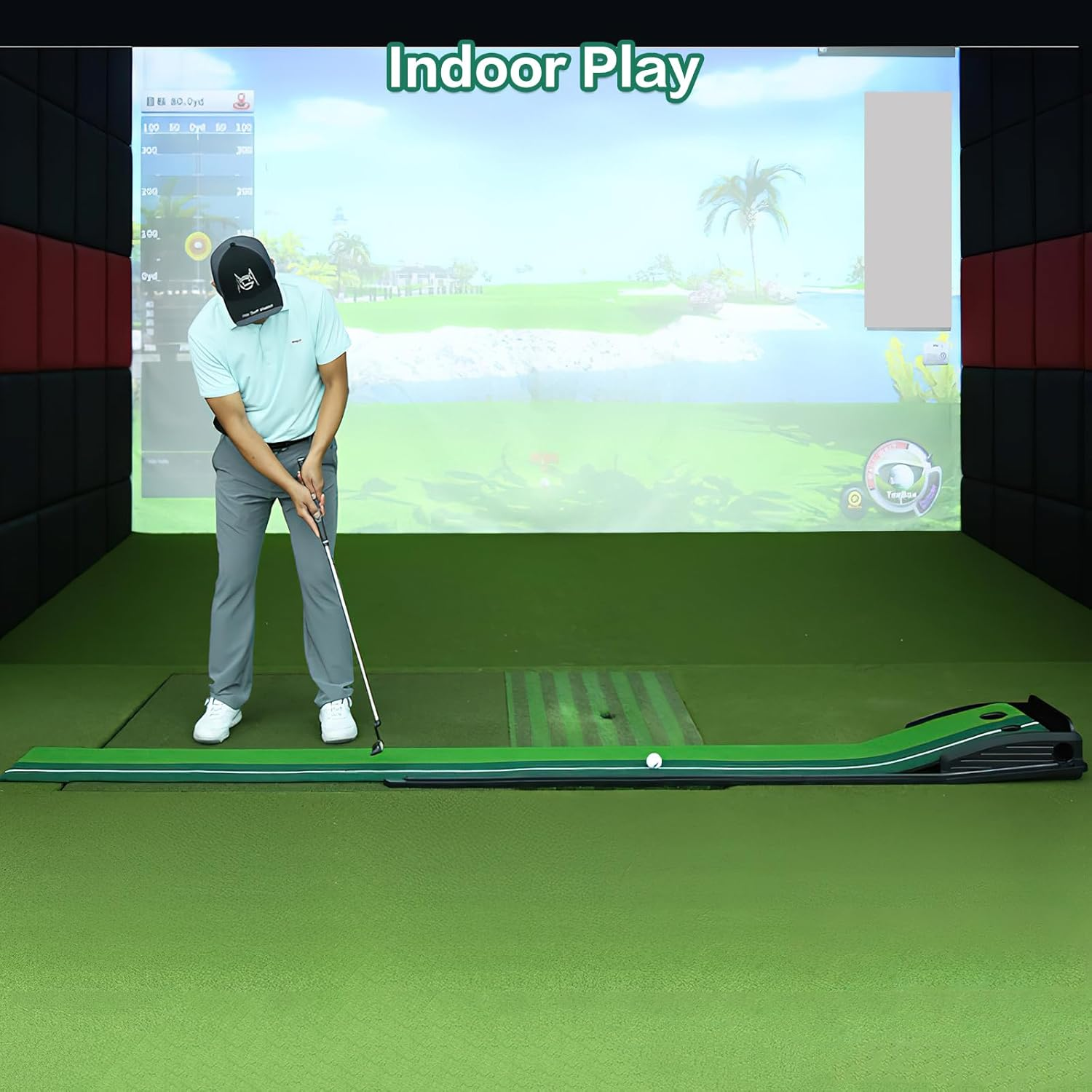 Qutumill Putting Green Golf Putting Mat for Indoor, Putting Matt with Auto Ball Return, Mini Golf Set Golf Accessories for Men, Indoors Golf Matt image number 3