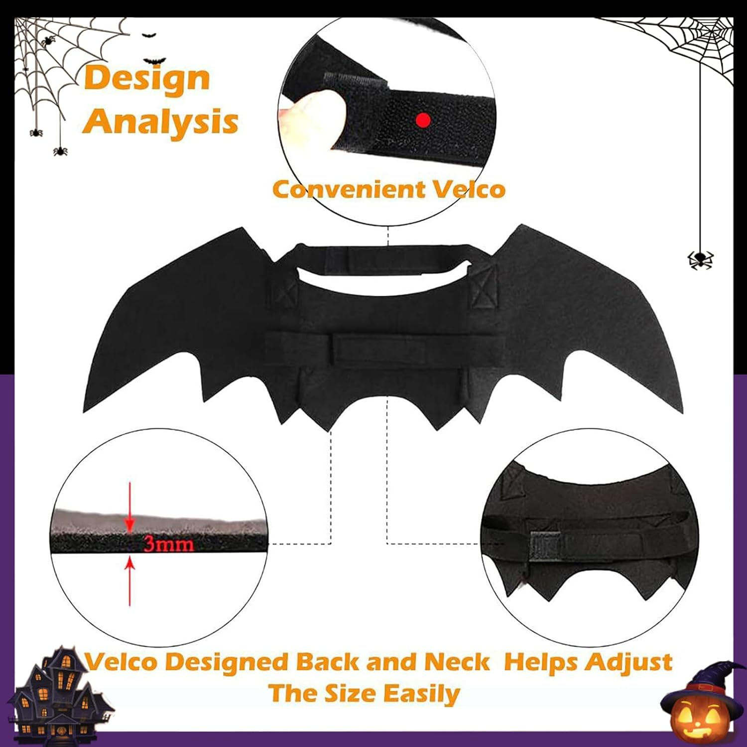1 PCS Black Bat Wings Costume Halloween Pet Costume Pet Cosplay Cat and Dog Costumes for Party 45 Cm *19 Cm /17.7 In*7.5 in (S) image number 3