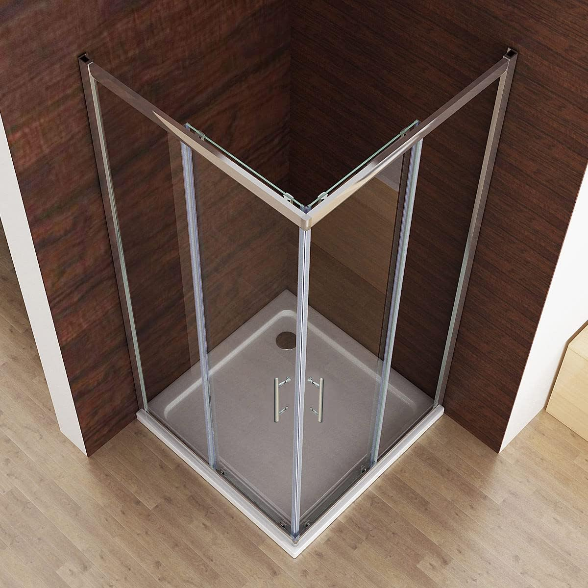 ELEGANT Corner Shower Enclosure with Acrylic Fiberglass Tray,Tempered Safety Clear Glass, Sliding Door,Shower Screen with Panel&Base 900X900Mm image number 3