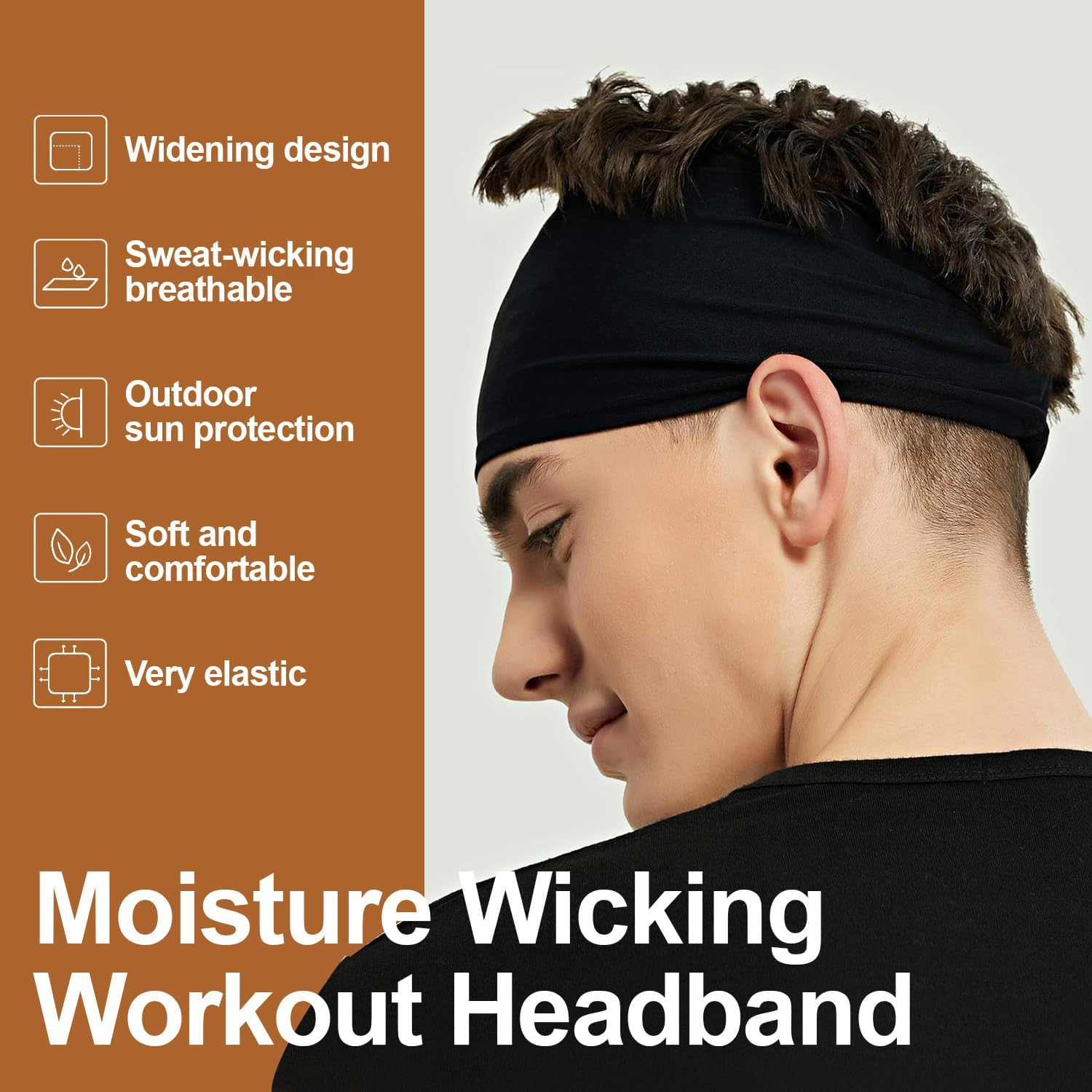 Headbands,T Tersely Yoga Sports Headband, Non-Slip & Lightweight Mens Sweat Band, Womens Elastic Athletic Hair Band for Men,Working Out Sweatband image number 3